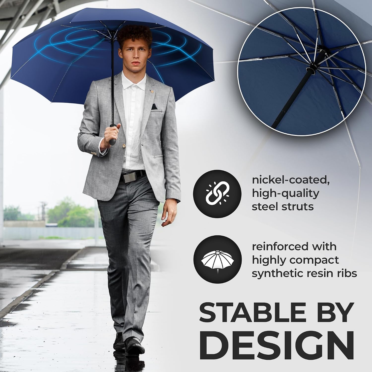 Thumbnail 1 de Windproof Compact Umbrella with Auto Open/Close, Double Canopy and Teflon Coating (Pocket-size, 432g)