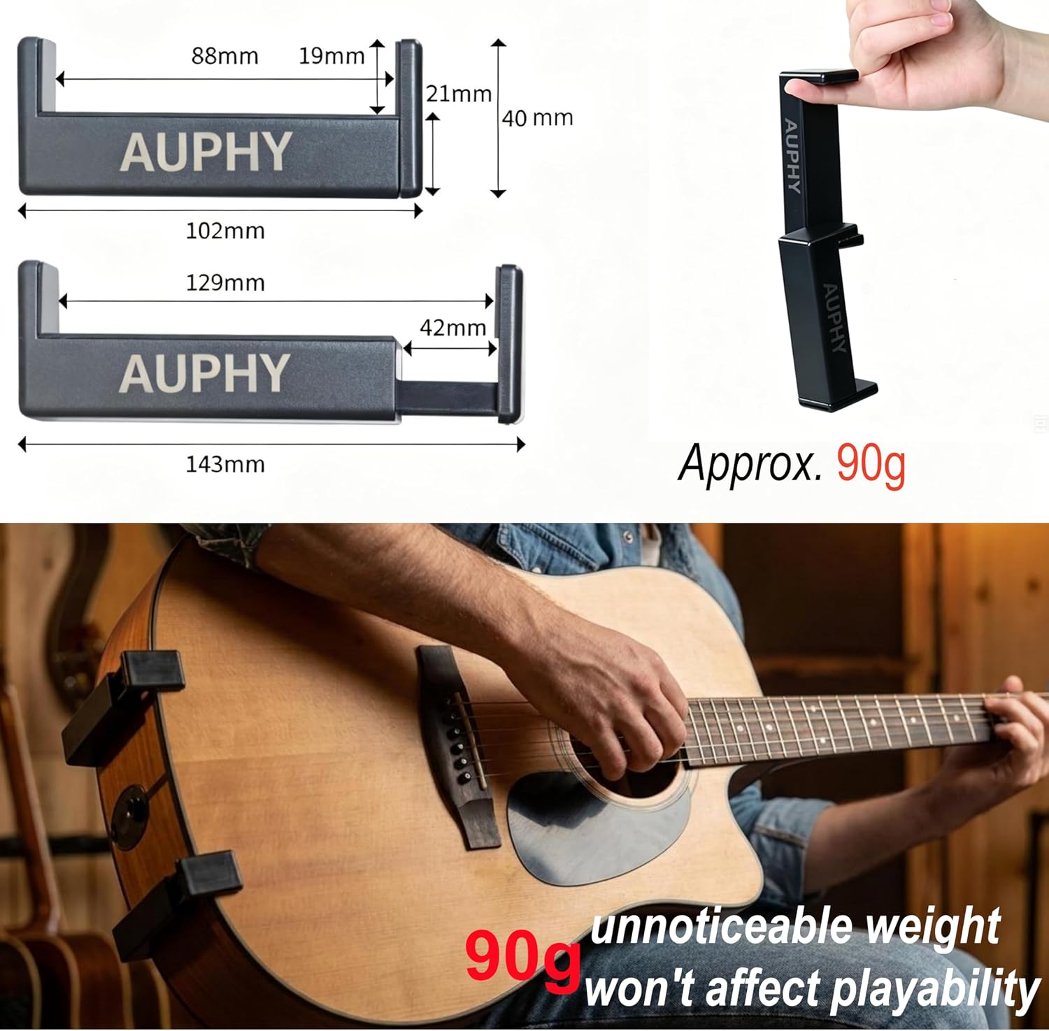 Thumbnail 2 de AUPHY SGS22 Portable Clip-On Guitar Stand for Acoustic, Classical & Folk Guitars
