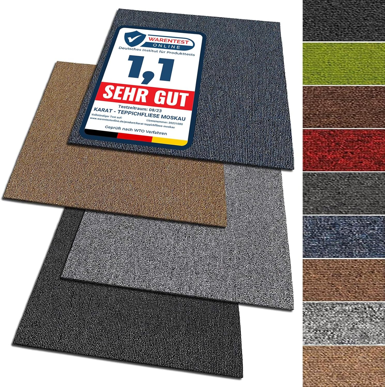 Detalle de KARAT Teppichfliesen Moskau 50×50 cm – 48 Stk. Selbstliegend, 12 m², grün