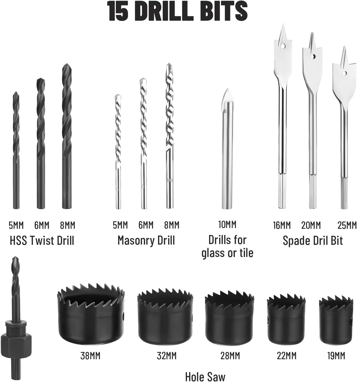 Detalle 2 de DOVAMAN 850W Hammer Drill (corded) with 13mm metal chuck, variable speed up to 3000RPM & 15-piece bit set