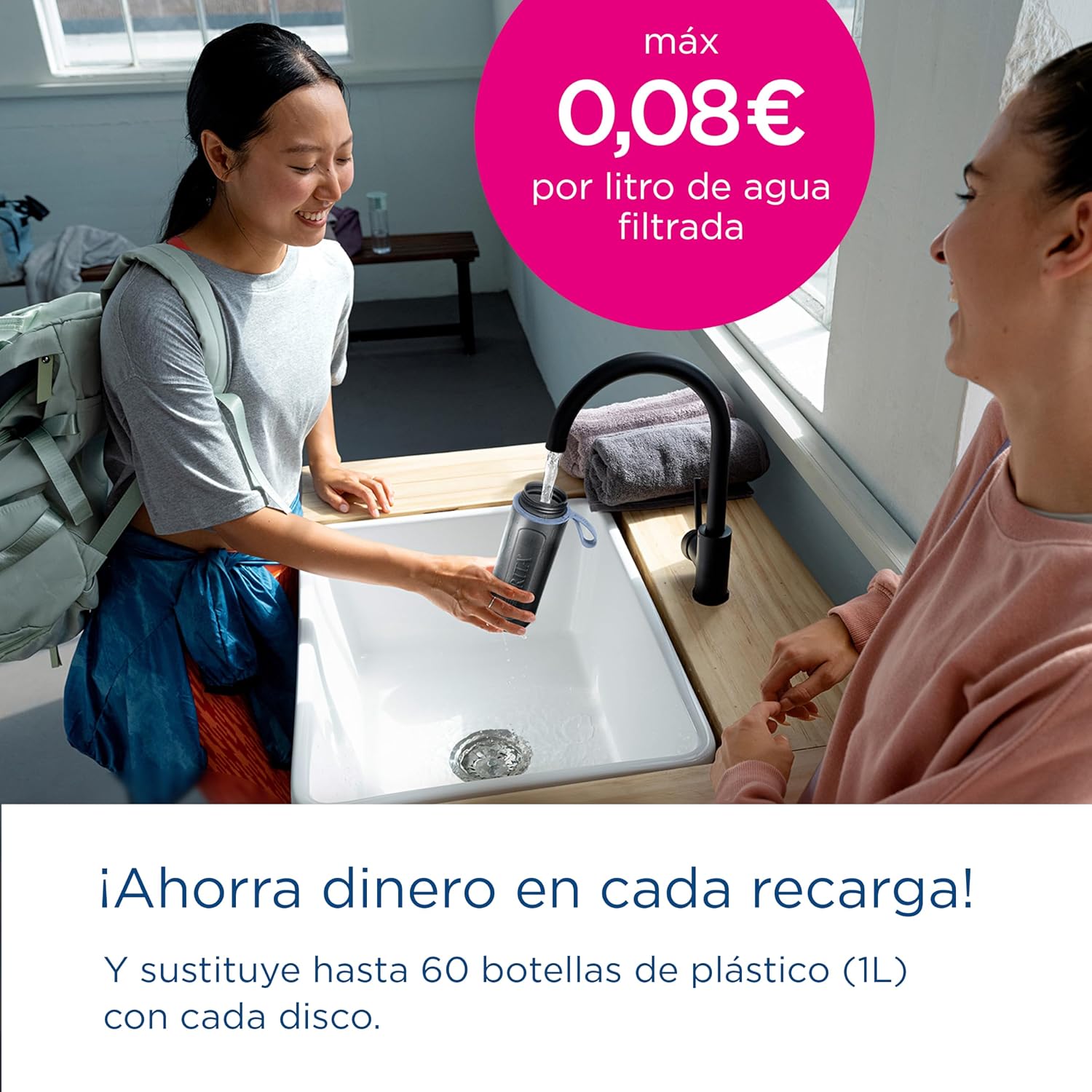 Detalle de BRITA Botella Deportiva ACTIVE Azul Oscuro 600ml con 2 filtros 💧
