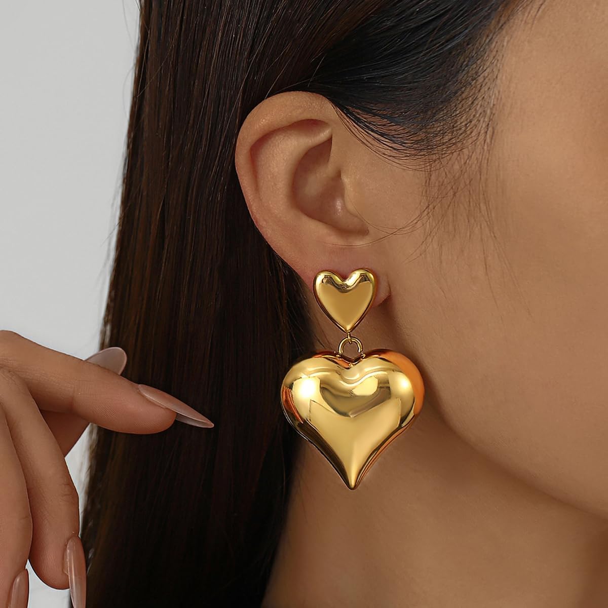 Thumbnail 1 de BUEMMR boucles d’oreilles pendantes en forme de cœur plaqué or 18 carats en acier inoxydable