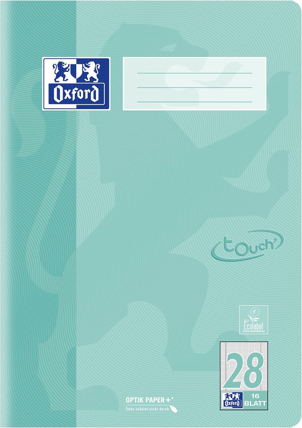 Detalle de Oxford Schulheft Touch A4, 16 Blatt, Lineatur 28, Kariert, pastellgrün – 15er Pack