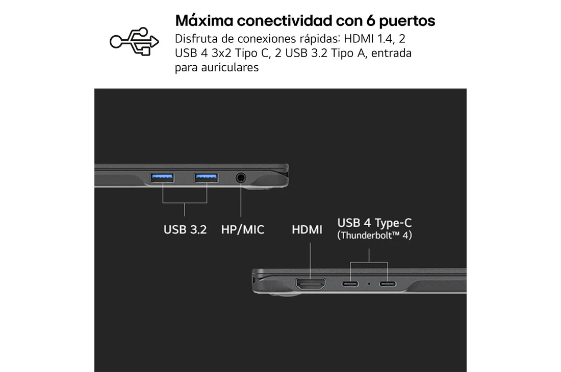Detalle 2 de Portátil LG gram 14ZD90RU-G: 14" con Core i5, 8 GB RAM, 256 GB SSD y apenas 999 g de peso