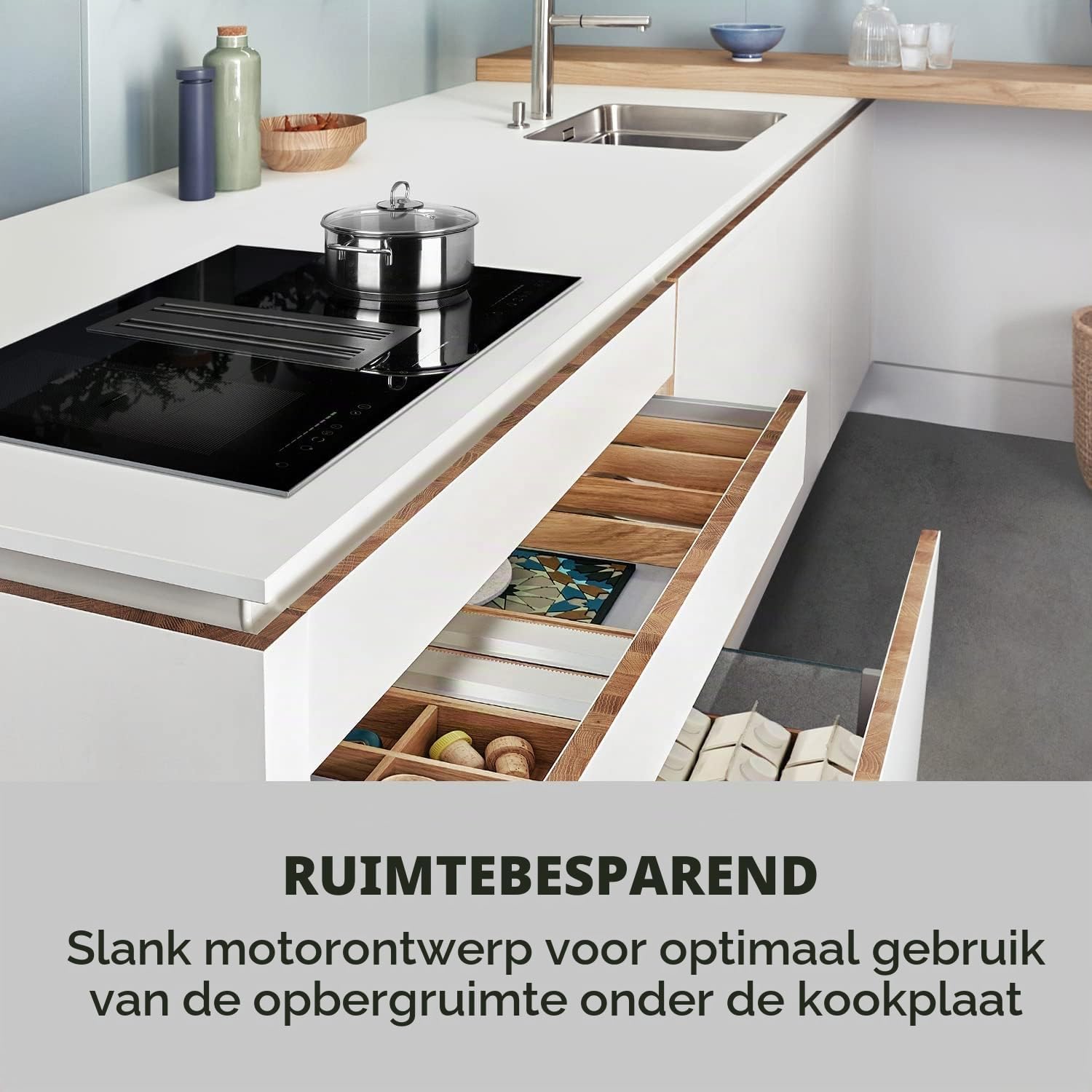 Detalle de Klarstein CGCH3-FullHouse-2.0 inductiekookplaat met downdraft-afzuiging en flexzone