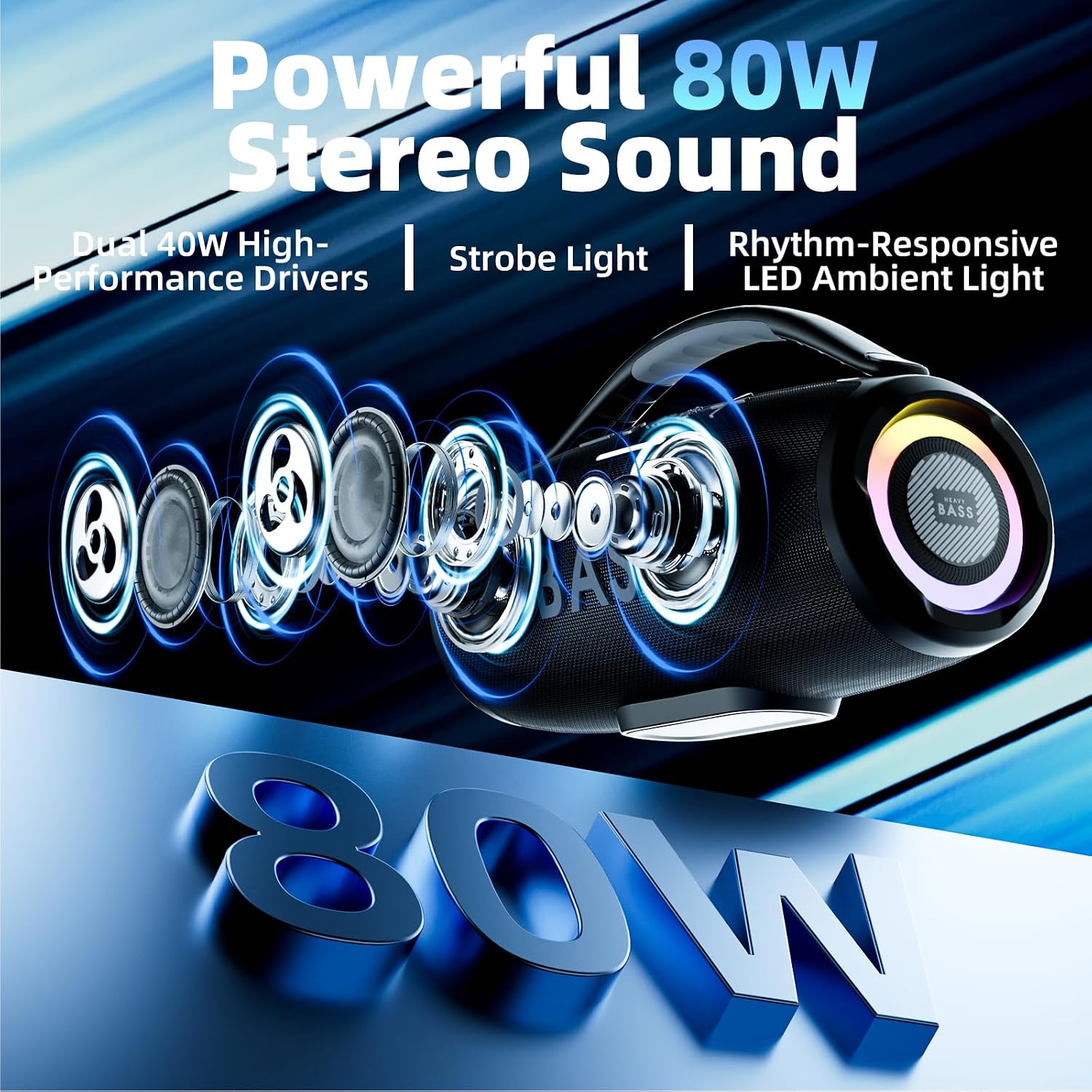 Thumbnail 1 de HEAVY BASS 80W Bluetooth Speaker