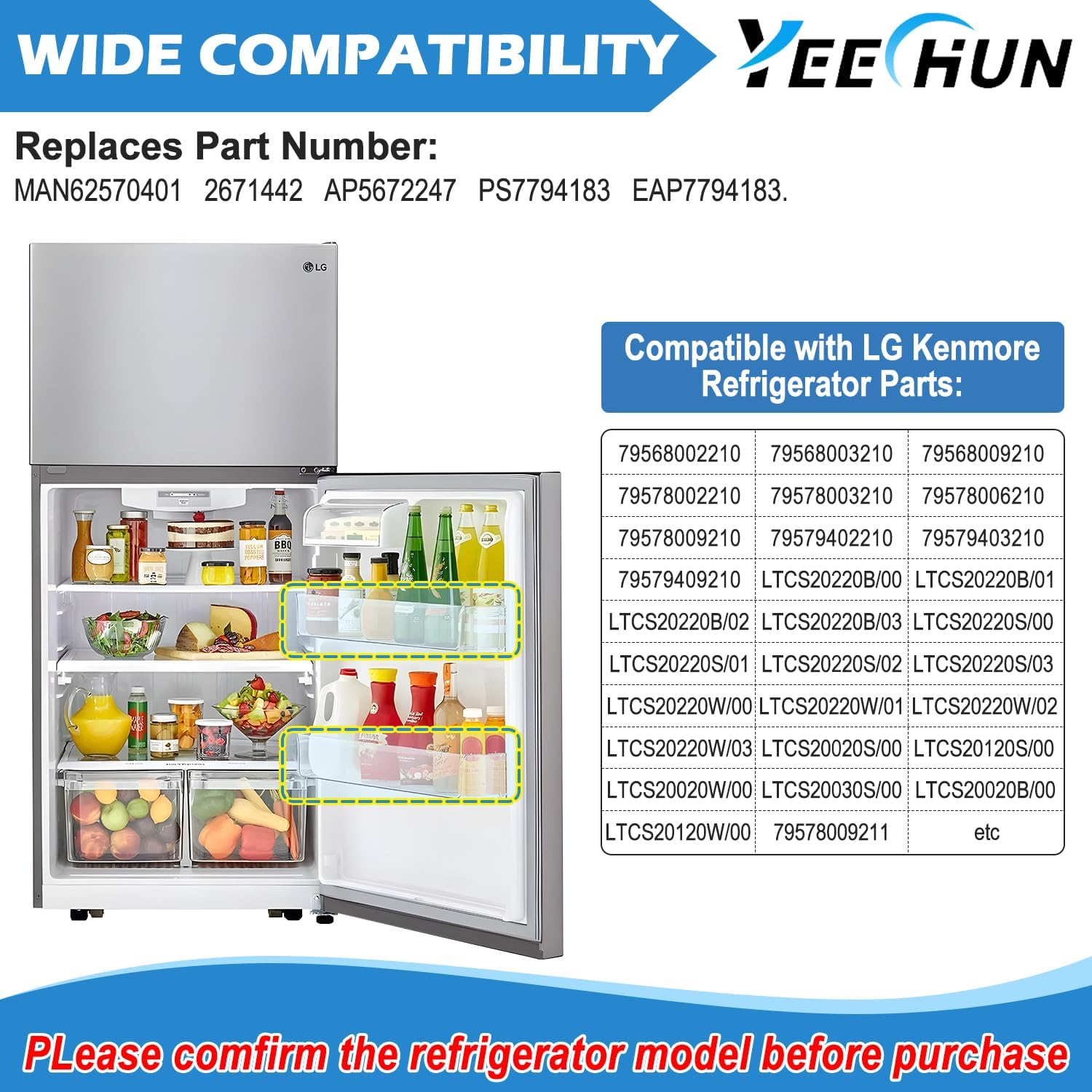 Detalle de YEECHUN MAN62570401 Refrigerator Door Bin for Select LG Models