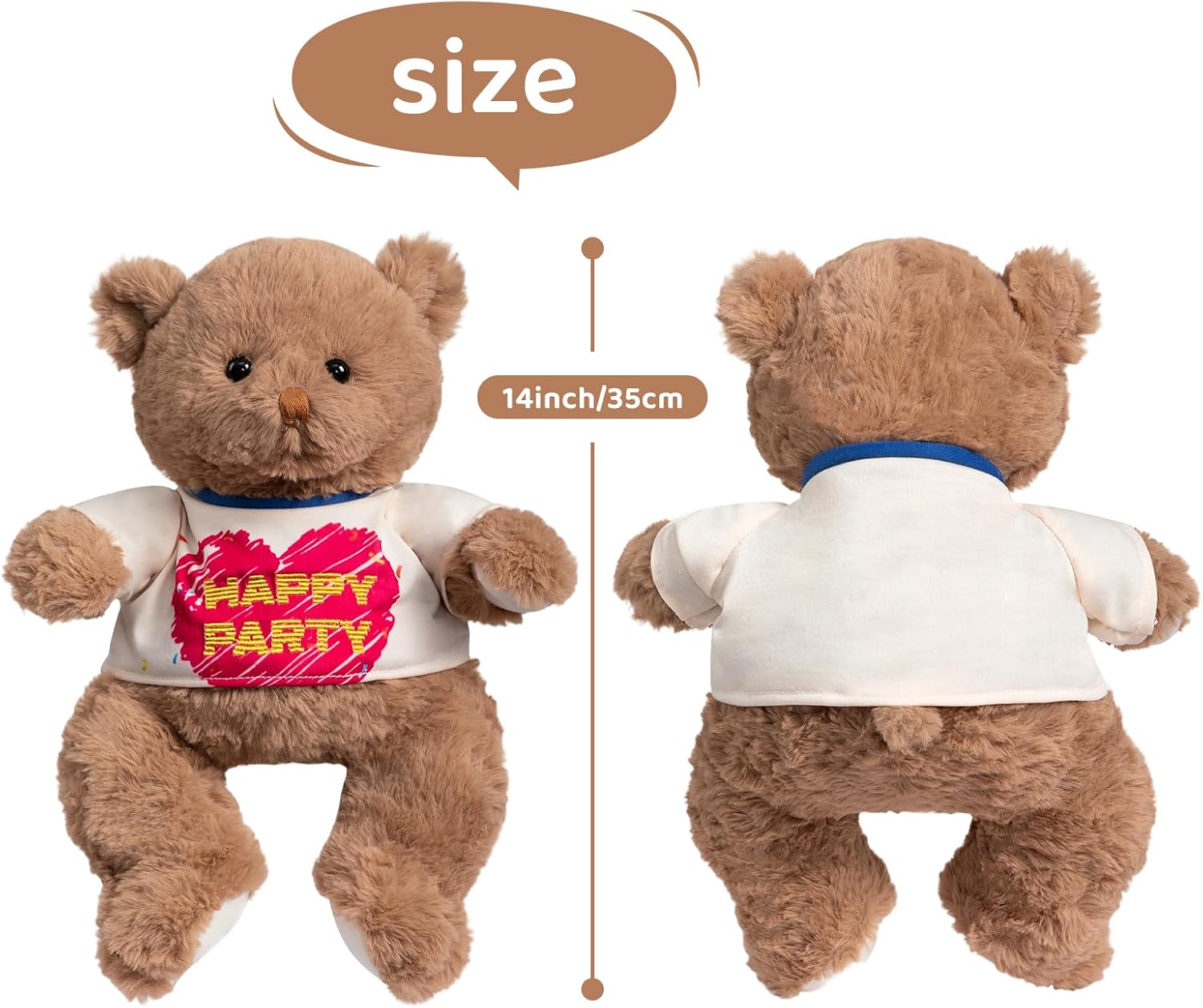 Detalle de BEJOY Teddybär – Süßes, weiches Plüschtier mit Happy Party T-Shirt (35 cm)