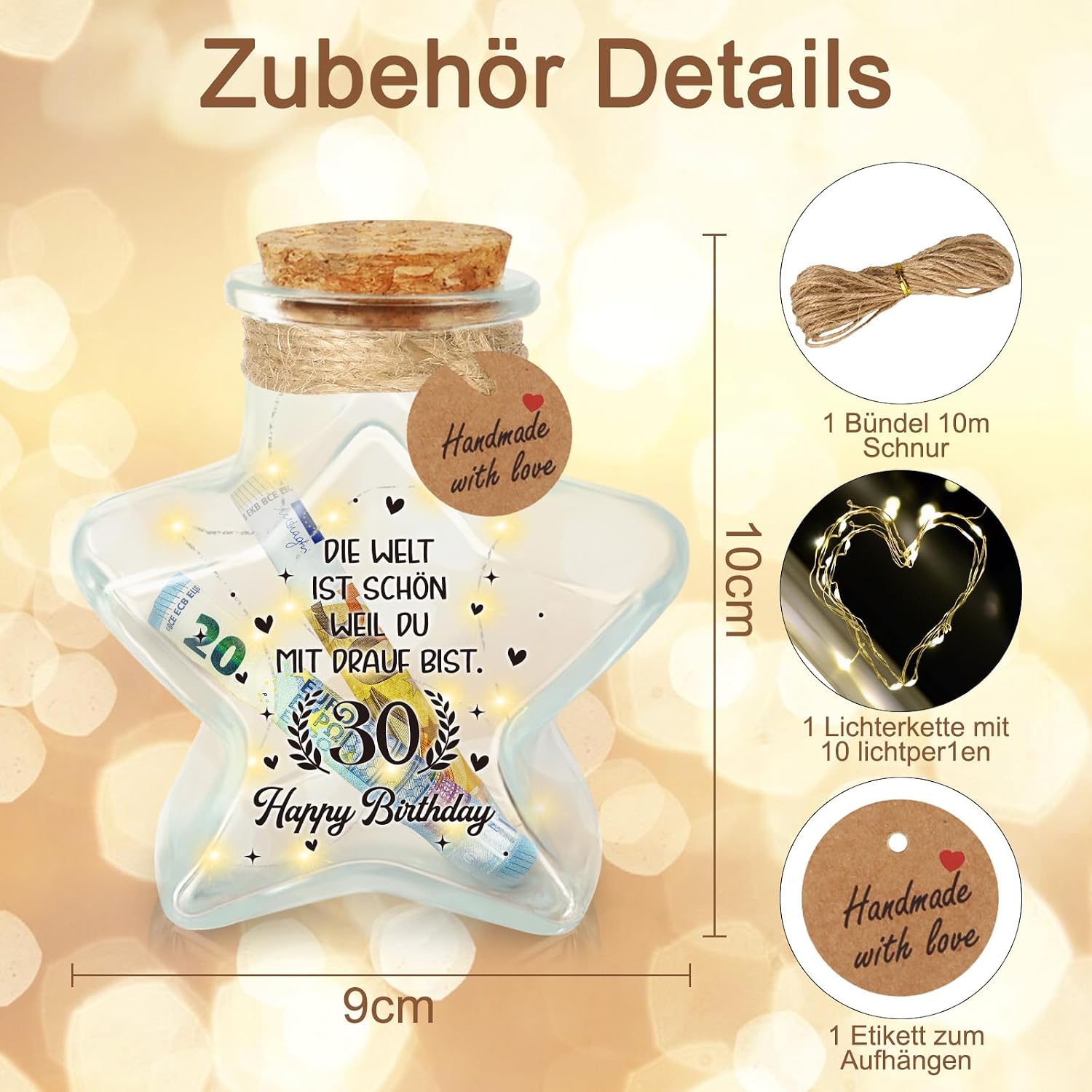 Detalle 2 de Giftota 30 Geburtstag LED Flaschenlicht Sternform