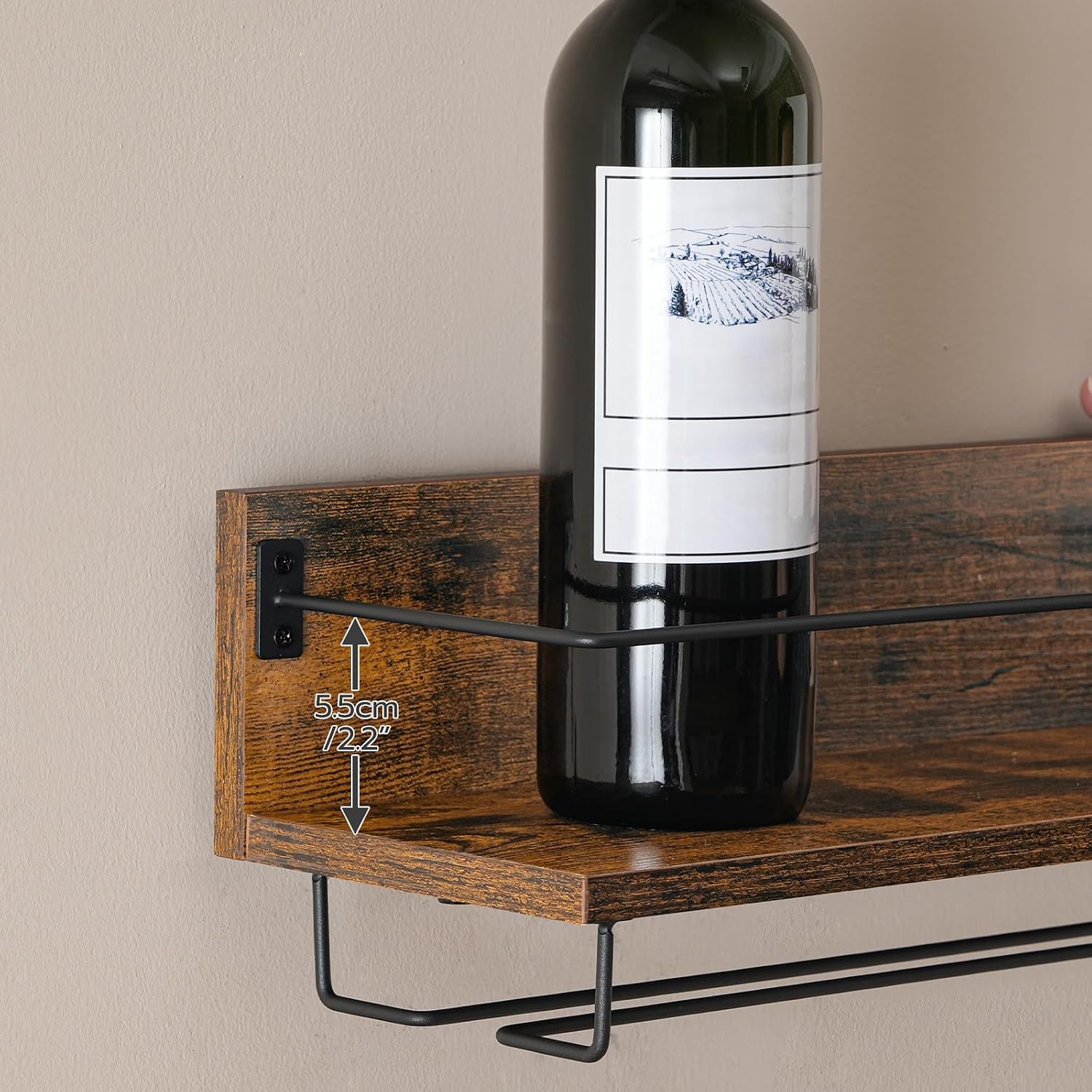 Thumbnail 6 de HOOBRO Scaffale Porta Vino a Parete (Confezione da 2) – Vino e Calici in stile Vintage, 18 kg