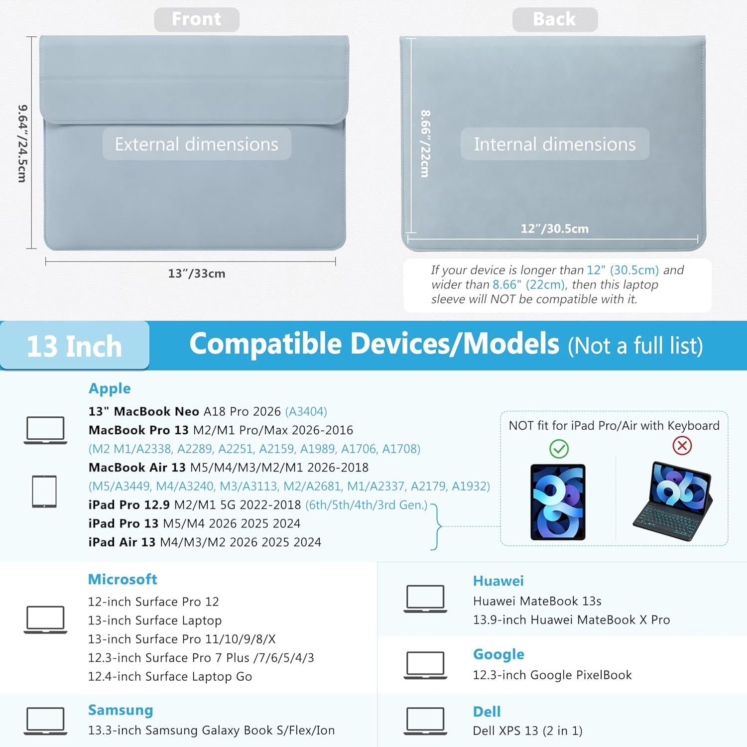 Thumbnail 5 de HYZUO 13 Inch Laptop Sleeve Case with Stand in Pale Blue