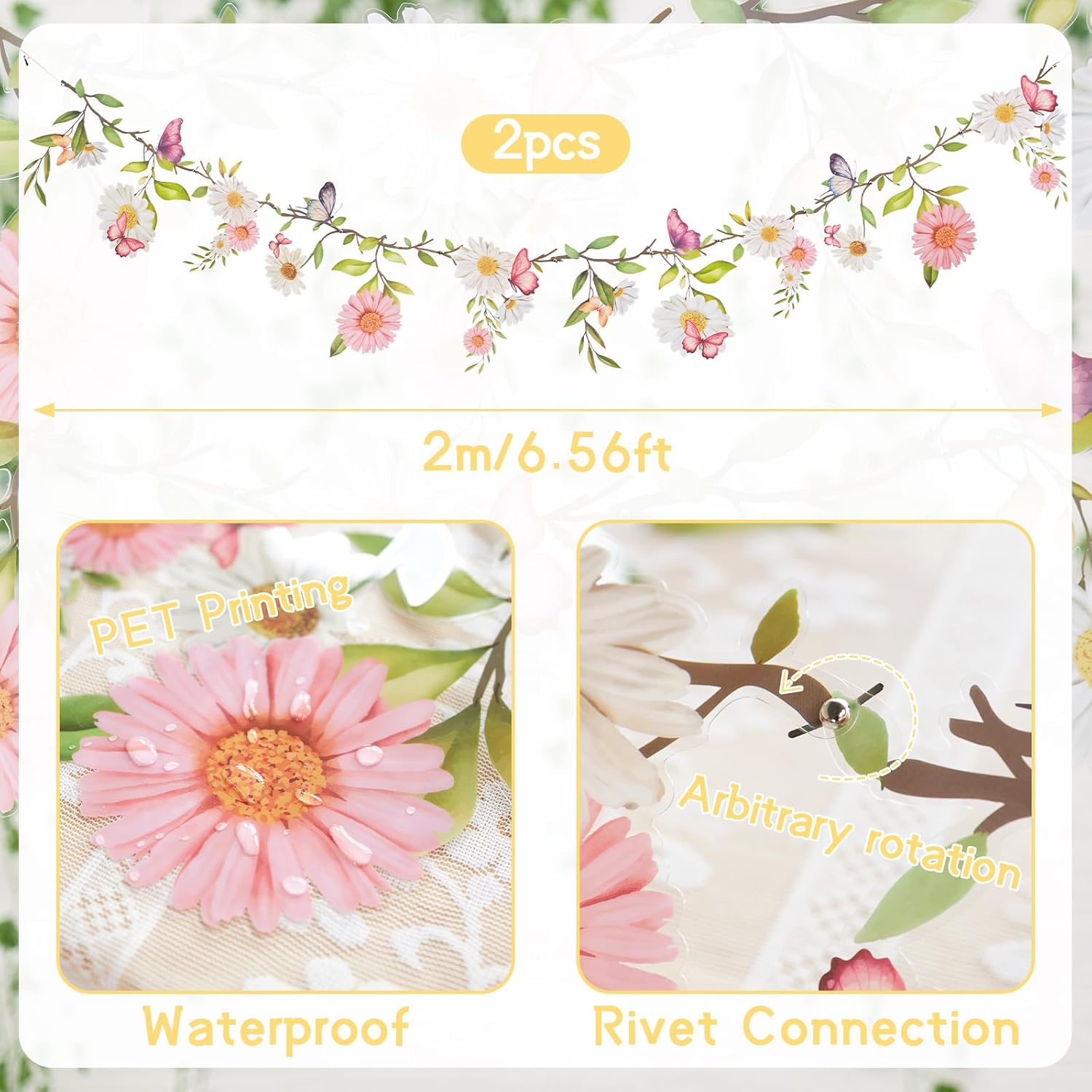 Thumbnail 2 de Easy Joy 2PCS Garden Flower Decorations – Pink & White Floral Paper Garland for Spring & Summer Events