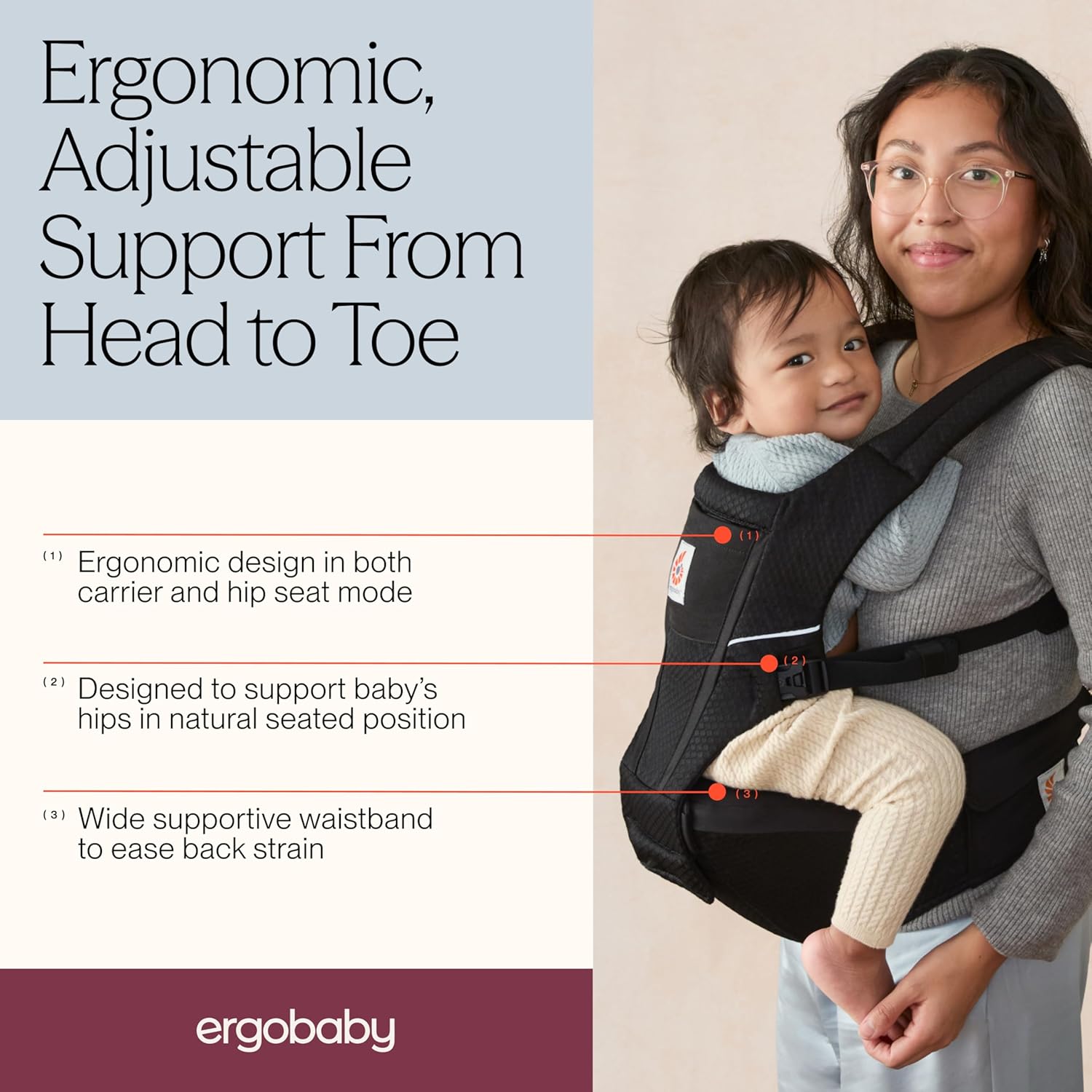 Detalle de Ergobaby Alta Hip Seat Babytrage mit abnehmbarem Rückenteil & SoftFlex Mesh – ab 4 Monaten