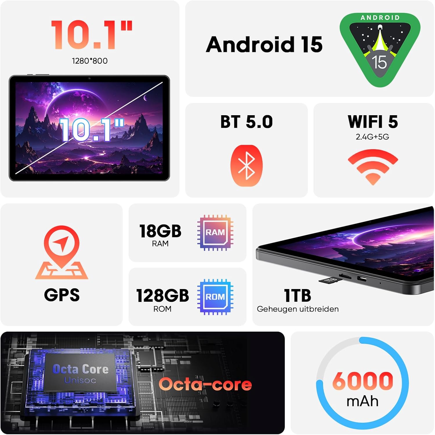 Thumbnail 1 de Raemond Android-Tablet 2026 – 10,1 Zoll, Tastatur, Stylus, Maus & Hülle, Widevine L1, Octa-Core