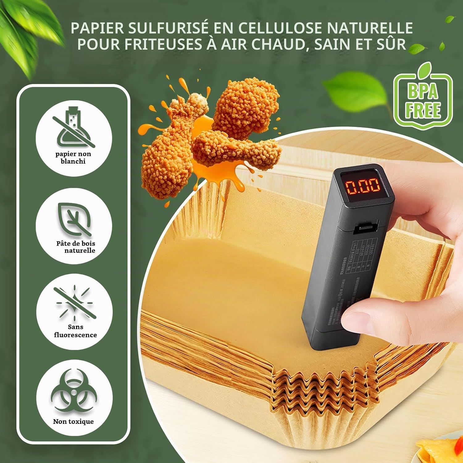 Detalle 2 de Minvchao HJCFX-200*140 airfryerbakpapier, 110 vellen met rand van 4,5 cm