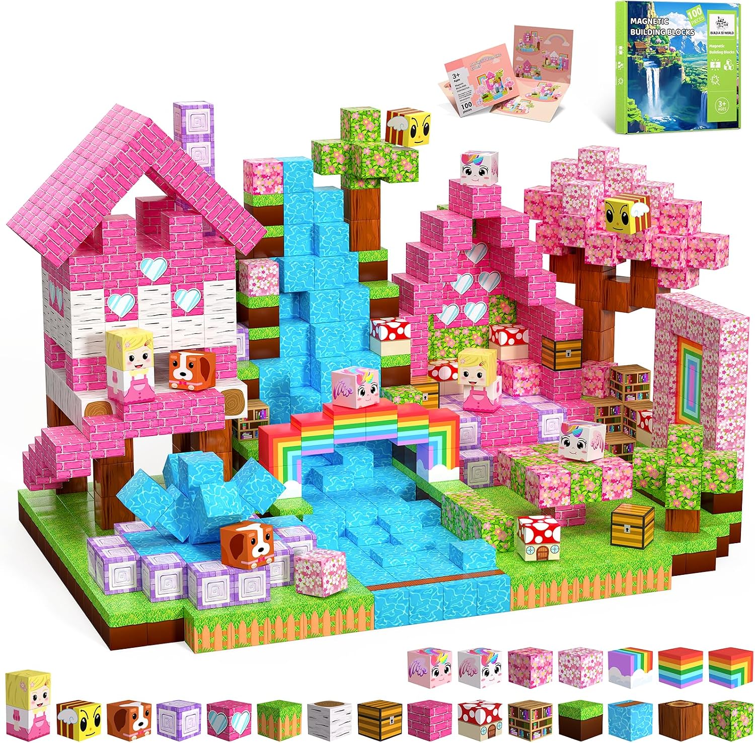 Detalle de SSAWER Magnetische Bausteine Einhornwald – 100-teiliges Set für kreatives, offenes Spiel ab 3 Jahren