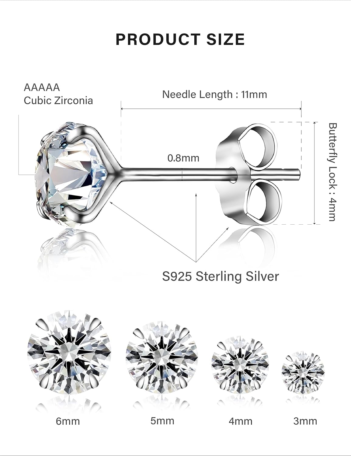 Thumbnail 3 de Yiorxu Ohrringe Silber 925 4 Paar 3–6 mm