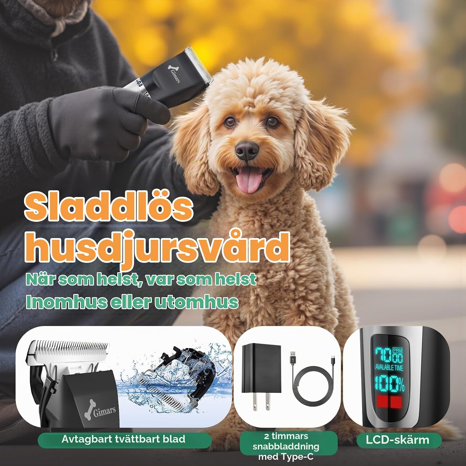 Detalle 2 de Gimars 67 TMJ01-S hundtrimmer med saxset, sladdlös och uppladdningsbar