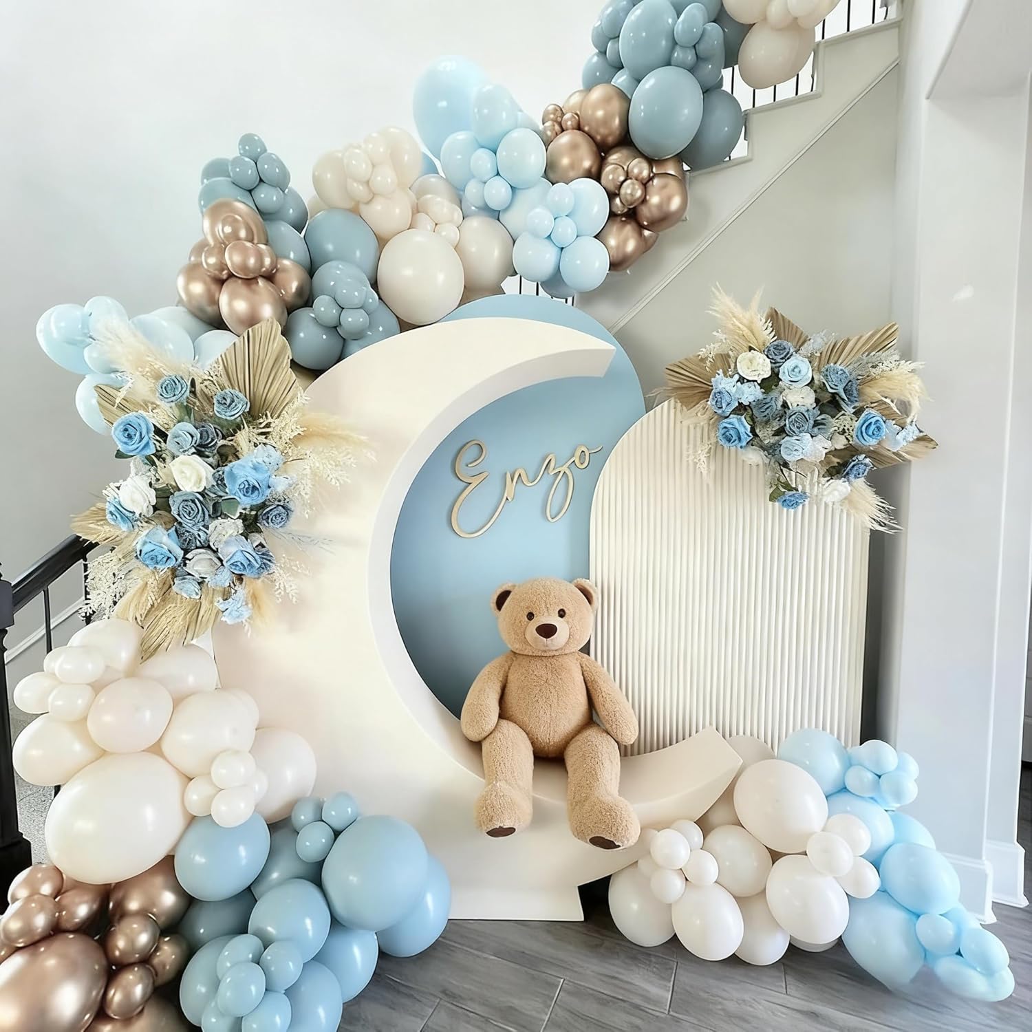 Detalle de HILAVO Dusty Blue & Gold Balloons — 60-Piece 12-Inch Set for Baby Showers, Weddings & More