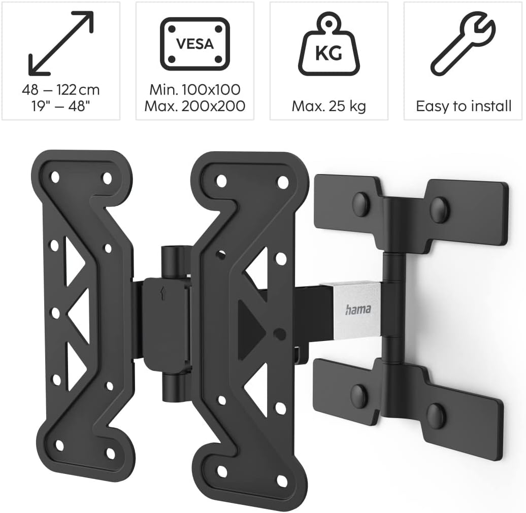 Thumbnail 1 de Hama Ultraslim Full Motion TV wall mount (19–48 inch, VESA up to 200 x 200) – Black