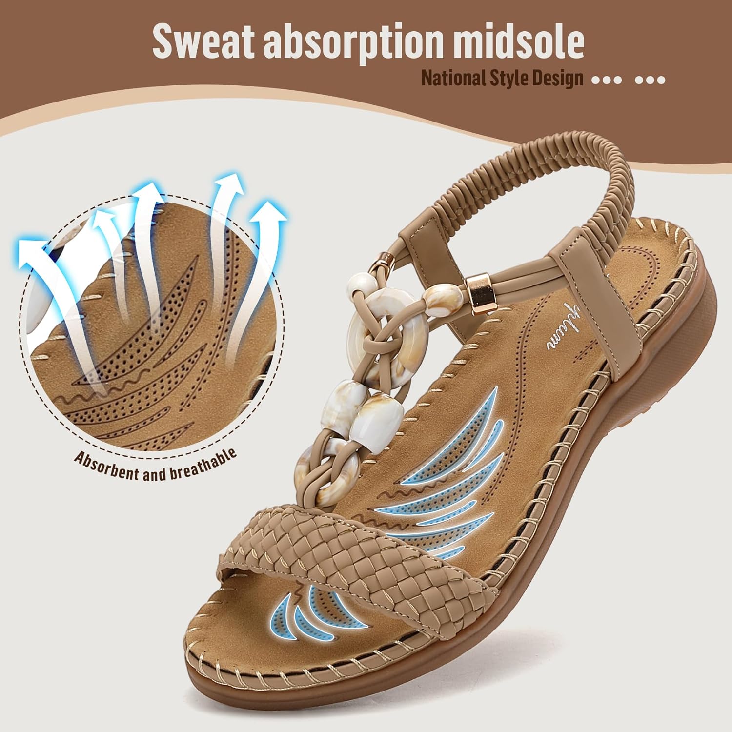 Detalle de Littleplum Damen Sandalen – Sommersandalen, flache Bequem-Sandaletten