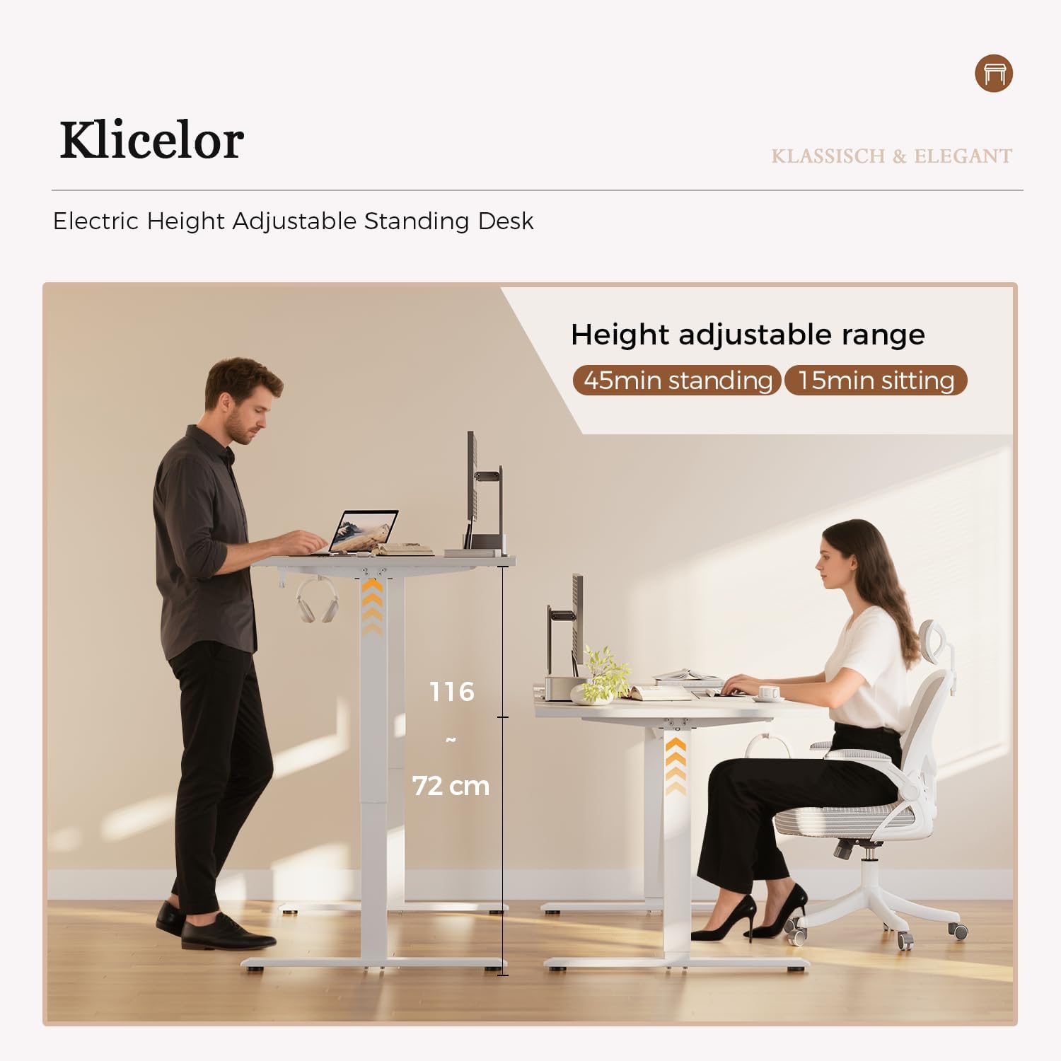 Thumbnail 2 de Klicelor Height-Adjustable Electric Desk 120x80 cm: Sit-Stand, Memory Function, Four-Part Tabletop