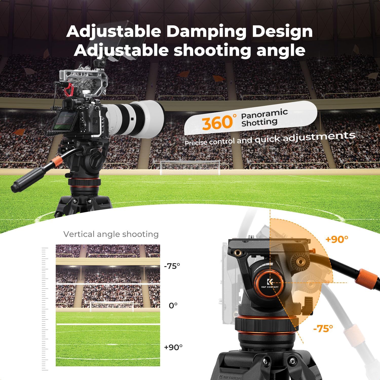 Thumbnail 2 de K&F CONCEPT BV60 Professional Fluidkopf für Video-Tripod bis 10 kg mit 360°-Einstellung