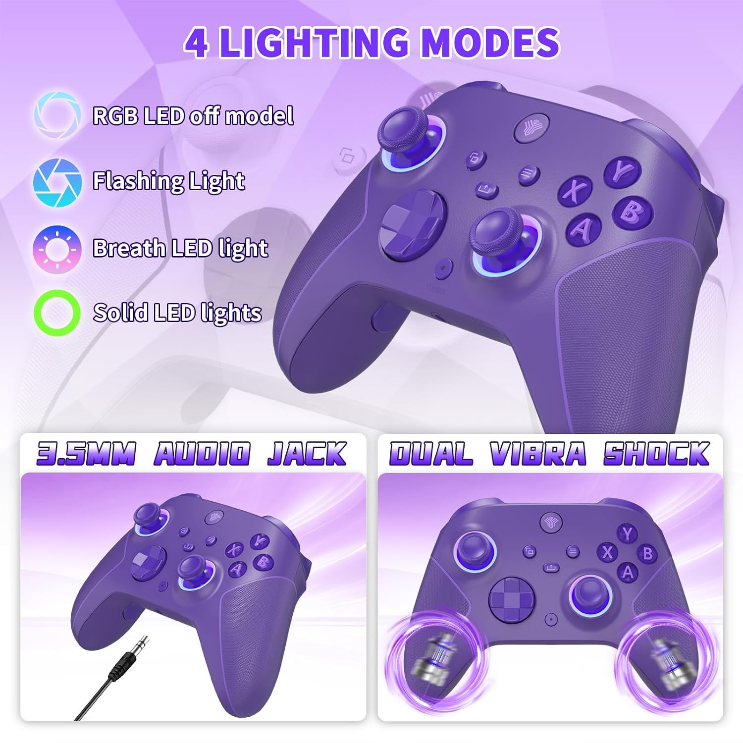 Thumbnail 1 de Wireless 2.4GHz Controller for Xbox One — 7-Color RGB Lights, 1000mAh Battery, Turbo & Programmable Keys (Purple)