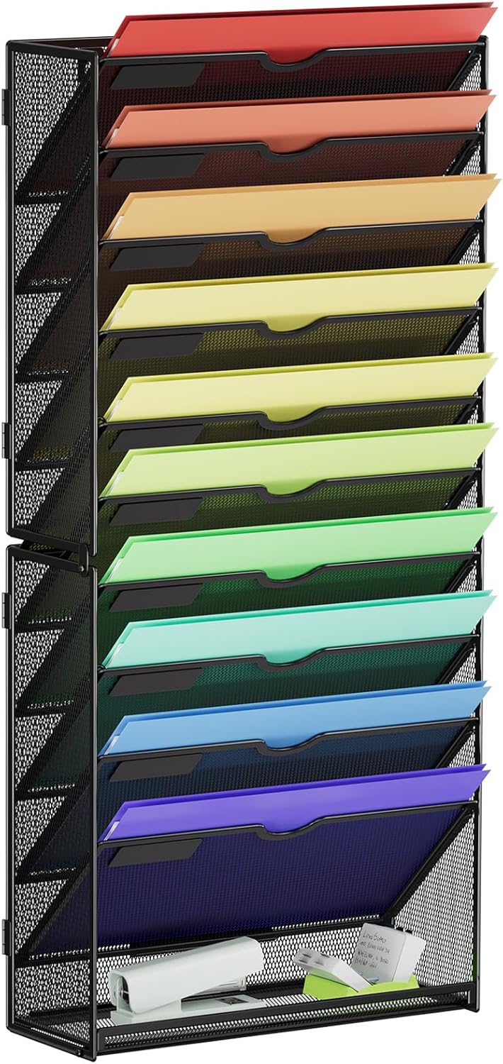 Detalle de Marbrasse 11 tier - Black Wall File Holder, Metal Mesh, Powder-Coated Finish