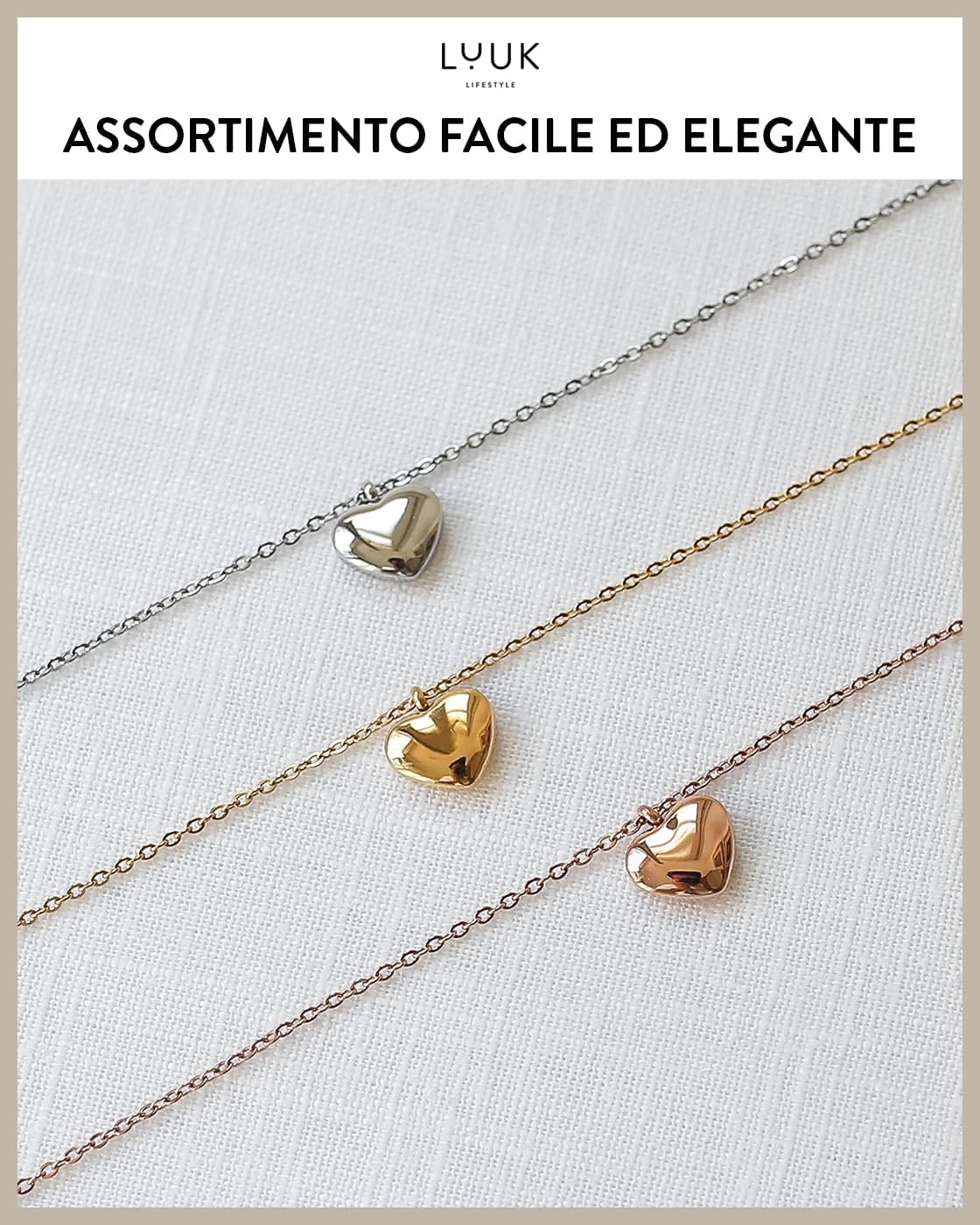 Detalle de LUUK LIFESTYLE Collana in acciaio inox con ciondolo Heart Friendship (50 cm) – versione oro, argento o oro rosa