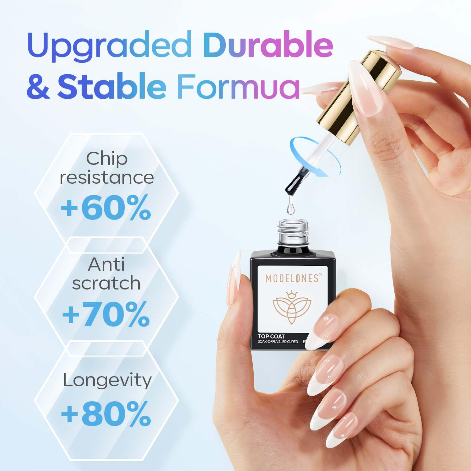 Detalle de Modelones Top Coat 15 ml No Wipe Top Coat Gel UV – Glanzvoller Überlack für Gelnägel