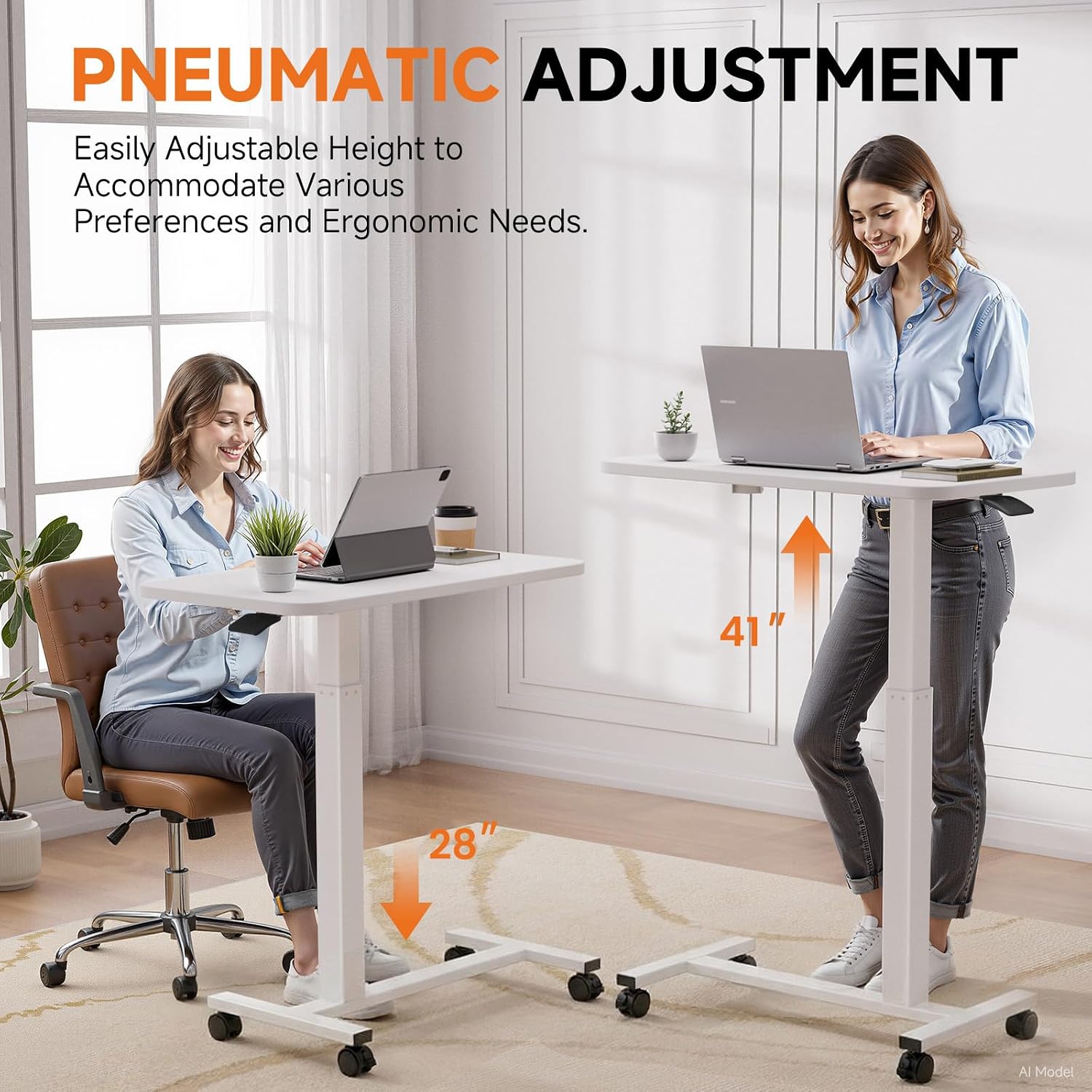 Detalle 2 de GTPLAYER Rolling Standing Desk, 28" W x 16" D