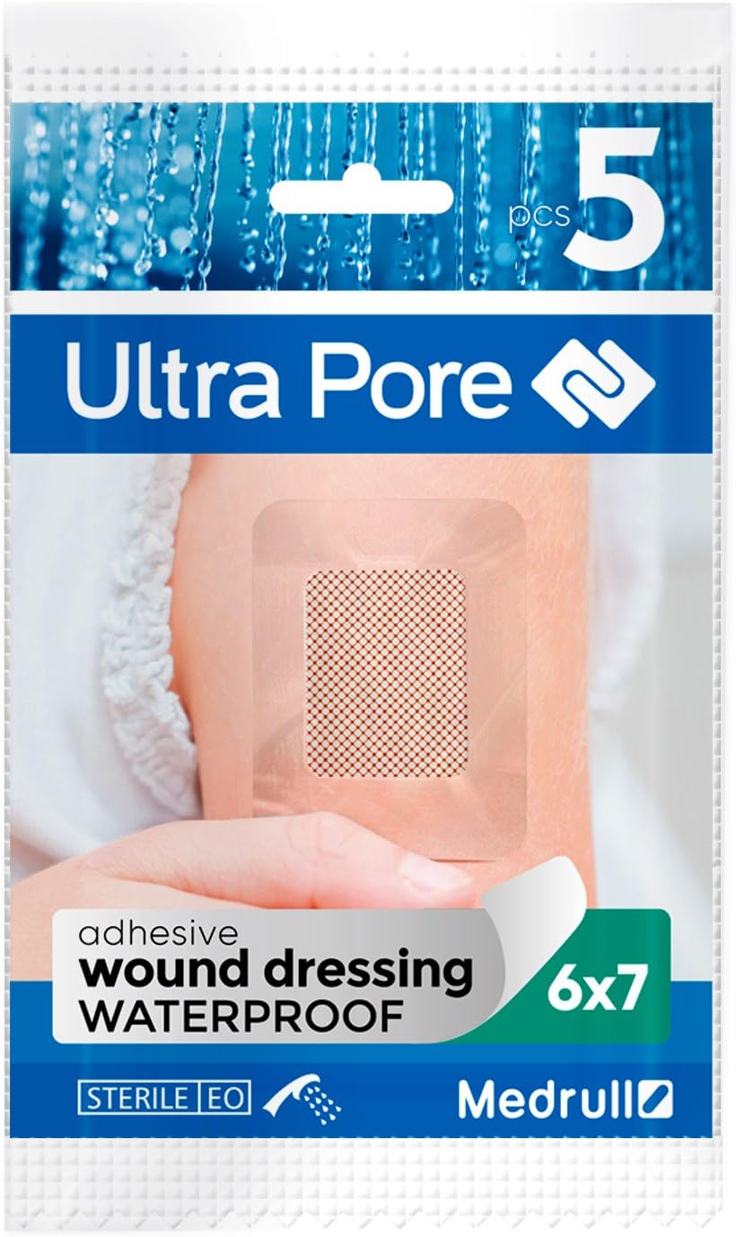 Detalle de Medrull Wasserfestes Wundpflaster 9x10 cm – Ultra Pore, steril, transparent, starker Halt