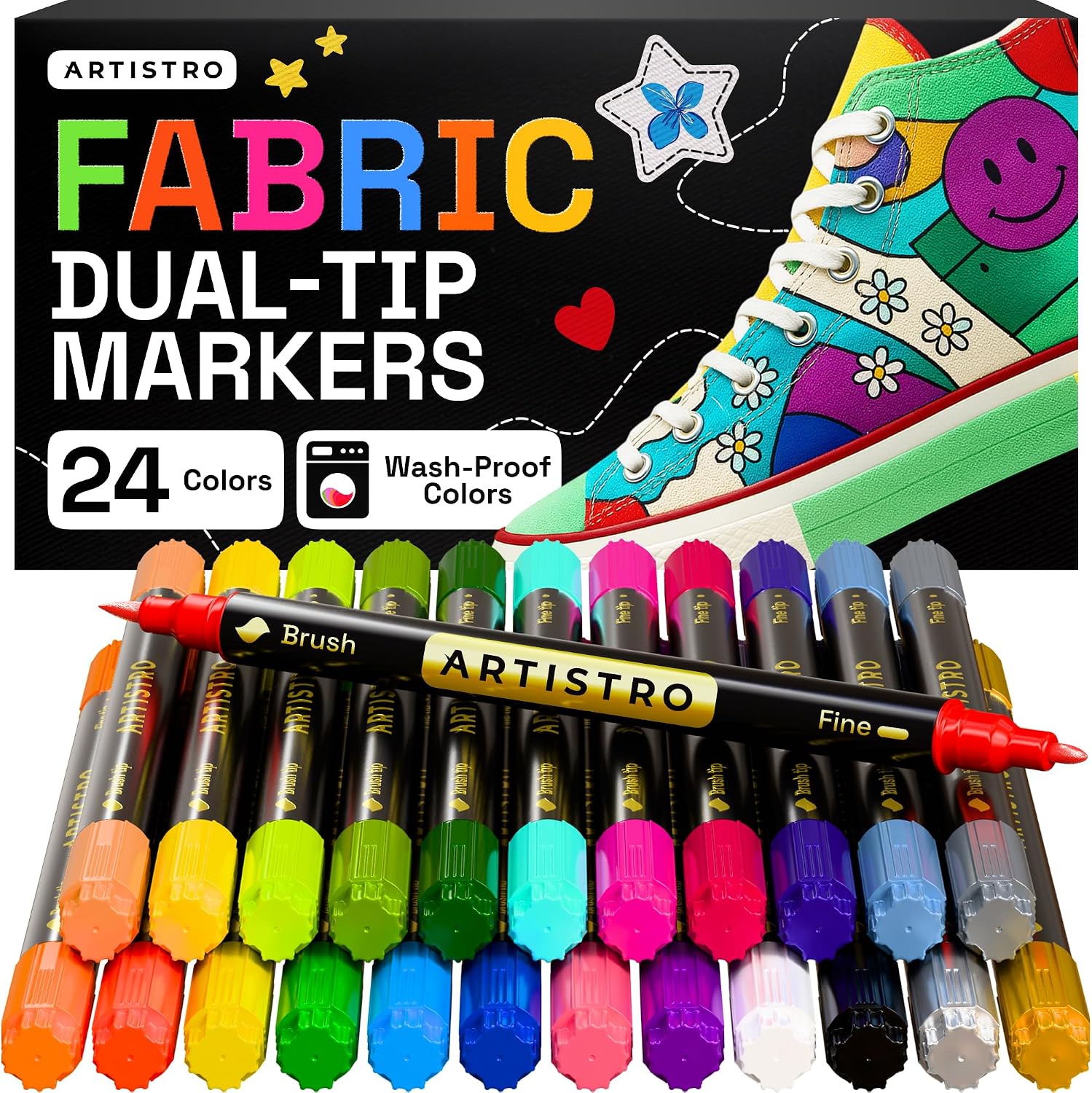 Detalle de ARTISTRO 24 Dual-Tip Fabric Markers for Clothes