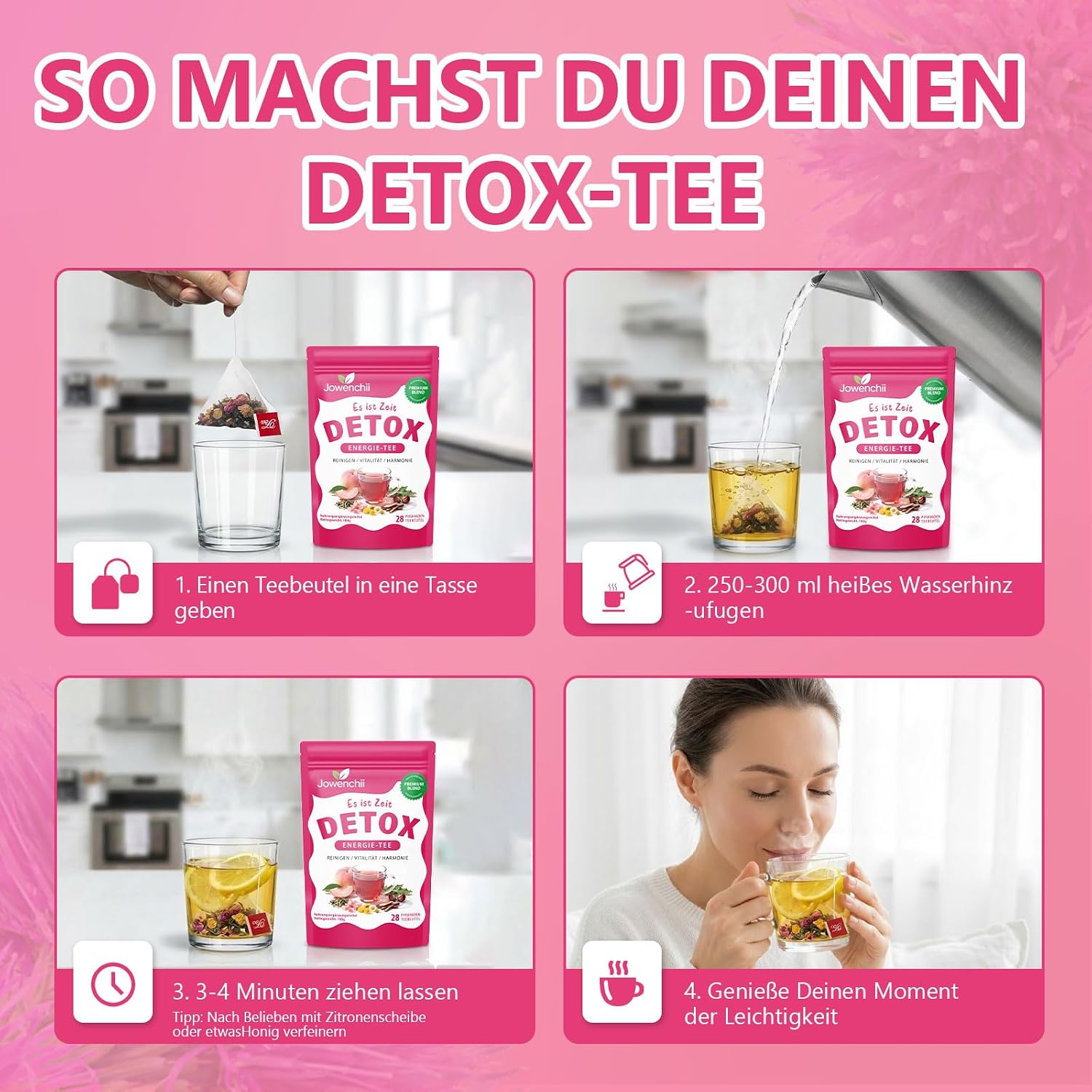 Detalle 2 de Detox Tee zum Abnehmen & Leberfunktion – 28 Tage Kräutertee mit Mariendistel, Löwenzahn, Ginseng & Ingwer