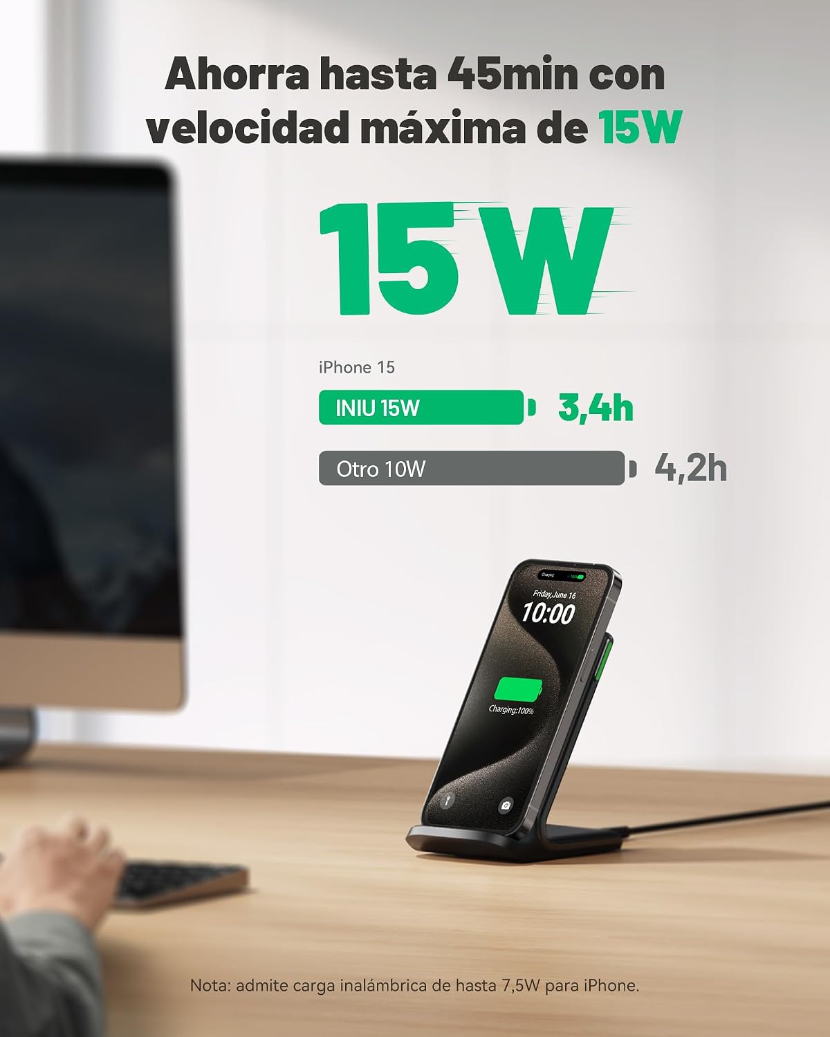 Detalle 2 de INIU Cargador Inalámbrico 15W Qi