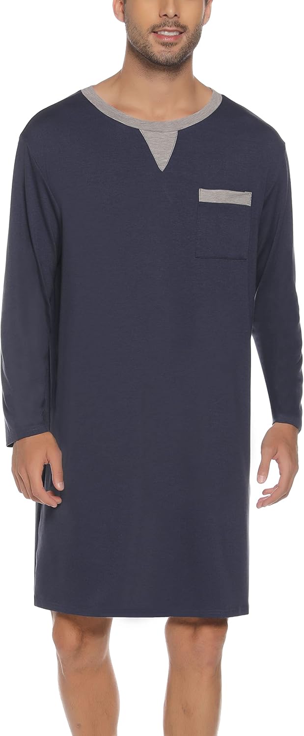 Detalle 2 de Yukiuiny Men's Knee-Length Cotton Pyjama Top – Breathable, Soft Sleepwear for All-Night Comfort