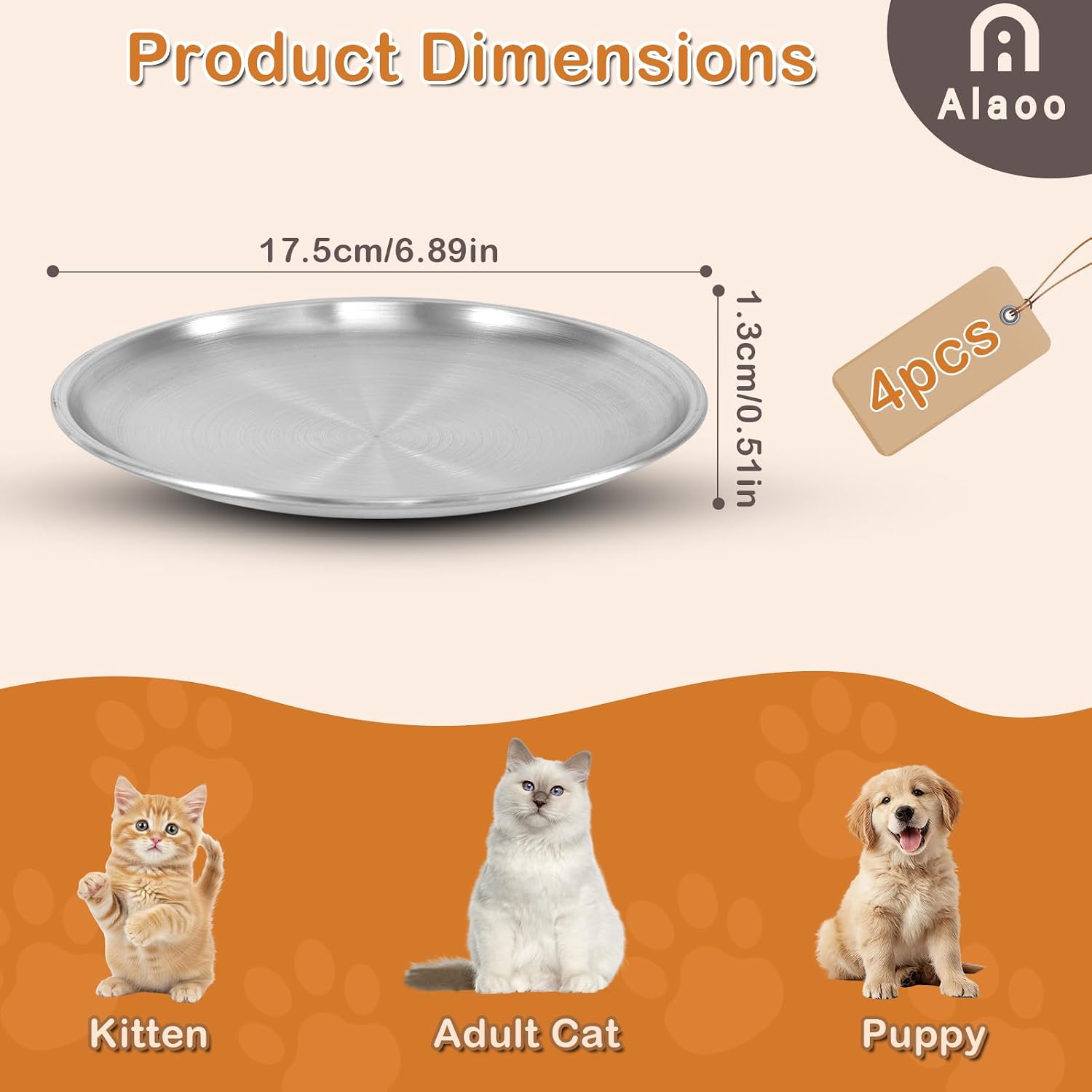 Thumbnail 1 de Alaoo 4 Ciotole Piatti in Acciaio Inox per Gatti – 17 cm, Antiscivolo e Lavabili in Lavastoviglie