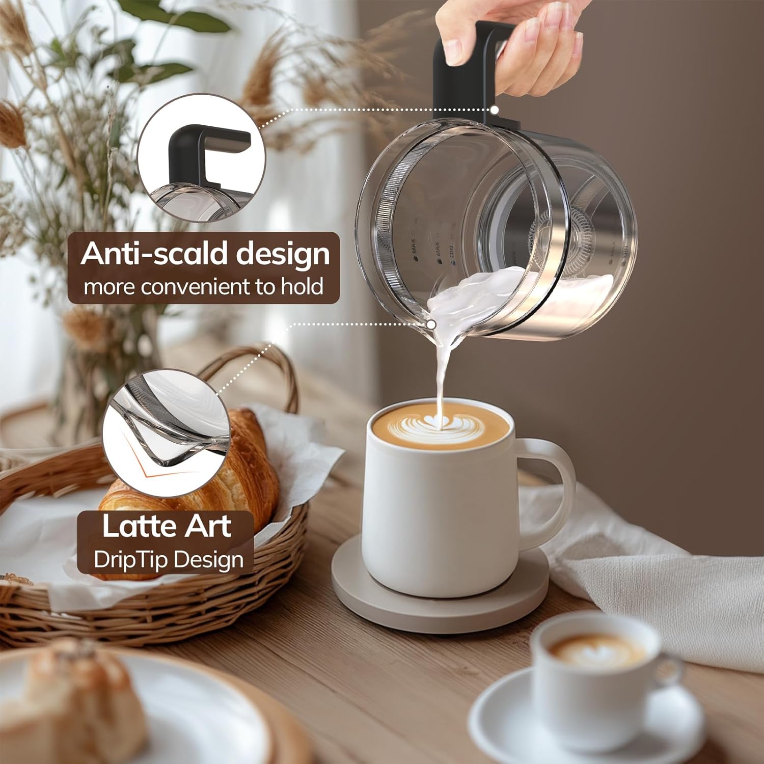 Thumbnail 5 de morpilot Large Electric Milk Frother and Steamer (Black-Glass), 16.9oz/500ml, 6 Functions, Dishwasher Safe, BPA Free