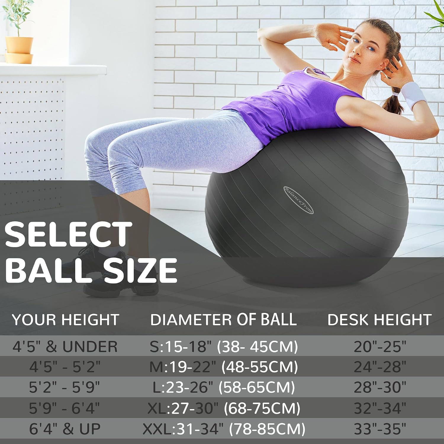 Detalle 2 de Fitvids Exercise Ball for Fitness, Yoga, Pilates (Quick Pump) – Anti-Burst, Slip Resistant Balance Ball