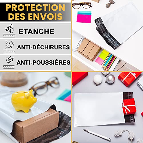 Detalle de UGIX Enveloppe Plastique Expedition — Lot de 100 enveloppes auto-adhésives, 4 tailles, blanc