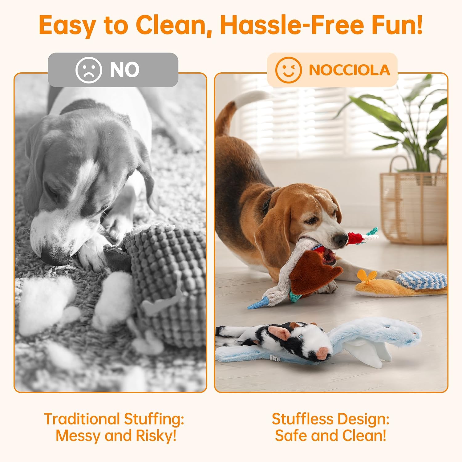 Thumbnail 4 de Nocciola No Stuffing Dog Toys with Crinkle Paper – 5-Pack Squeaky Plush Toys for All Size Dogs