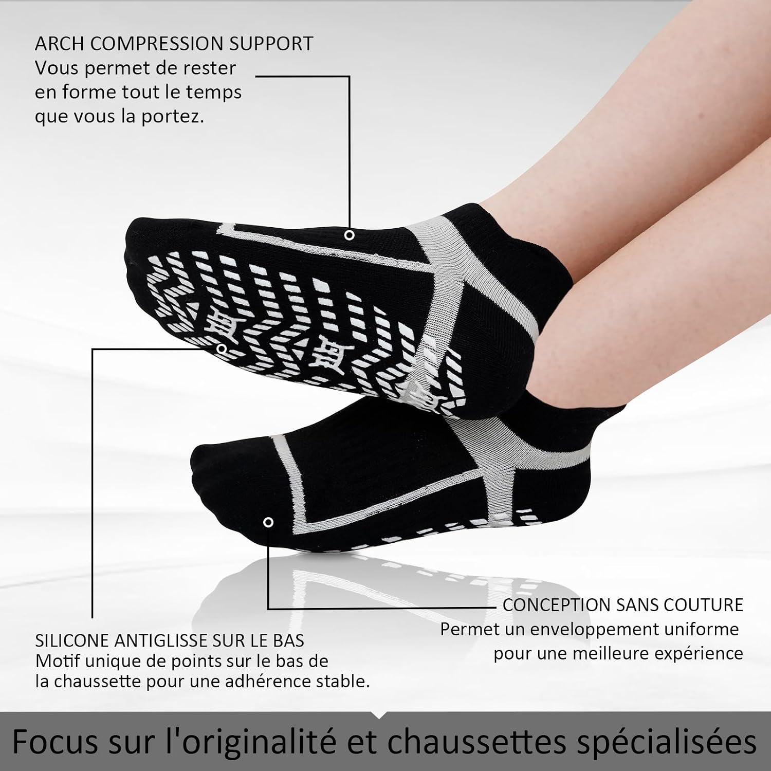 Detalle de ZAKASA lot de 3 paires de chaussettes antidérapantes yoga & pilates pour homme (basses, sans couture)