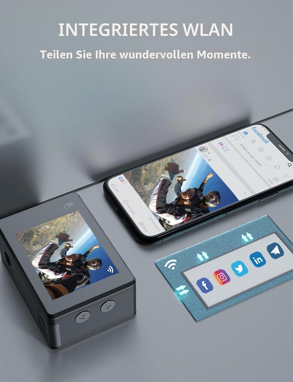 Detalle de Apexcam 4K 30FPS Action Cam Dualscreen mit 40 m Unterwasser, EIS, WiFi Fernbedienung und 2×1350 mAh Akku – Komplettset
