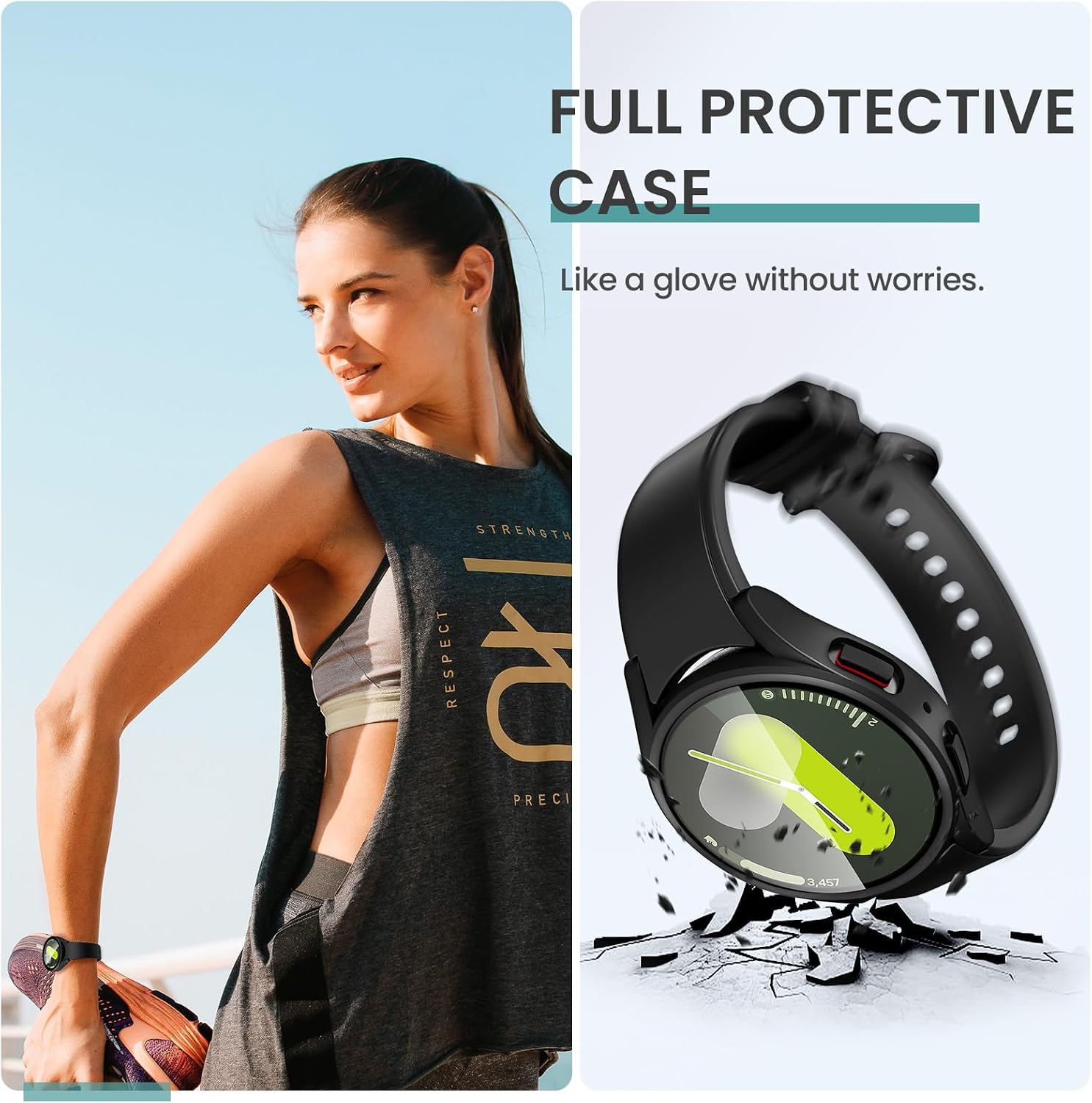 Detalle de Tensea 5+5Pack Galaxy Watch 7 Case & Screen Protector Set (44mm) – Hard PC Bumper + Tempered Glass