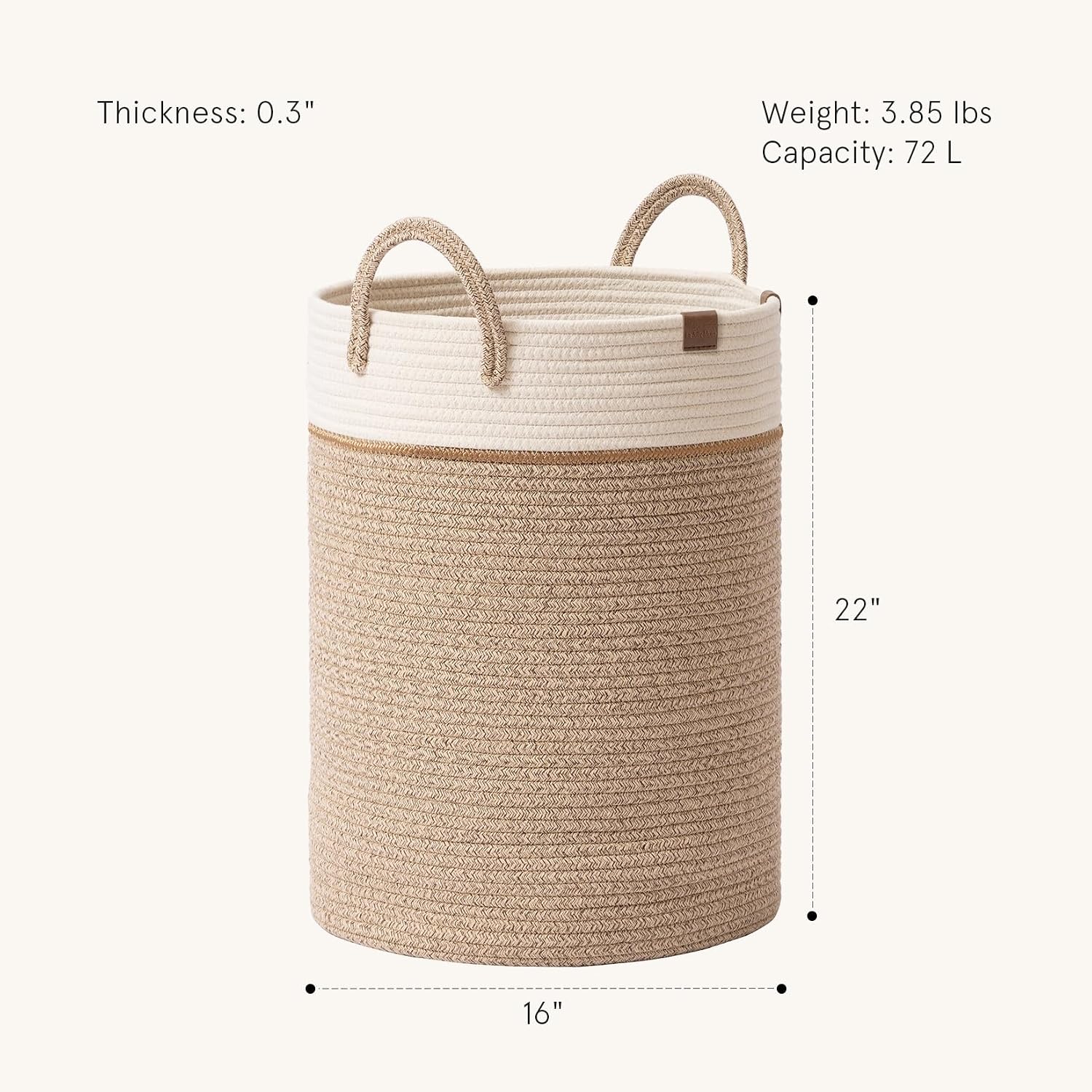 Detalle 2 de LA JOLIE MUSE großer geflochtener Wäschekorb aus Baumwollseil (72 l) – XL-Aufbewahrung für Kinderzimmer & mehr