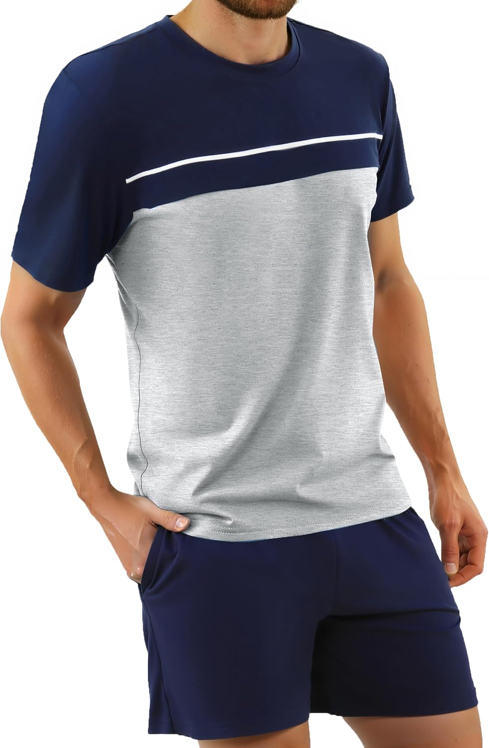 Detalle de Bresdk Ensemble de Pyjama Court pour Homme Été – Doux et Confortable, Manches Courtes + Short