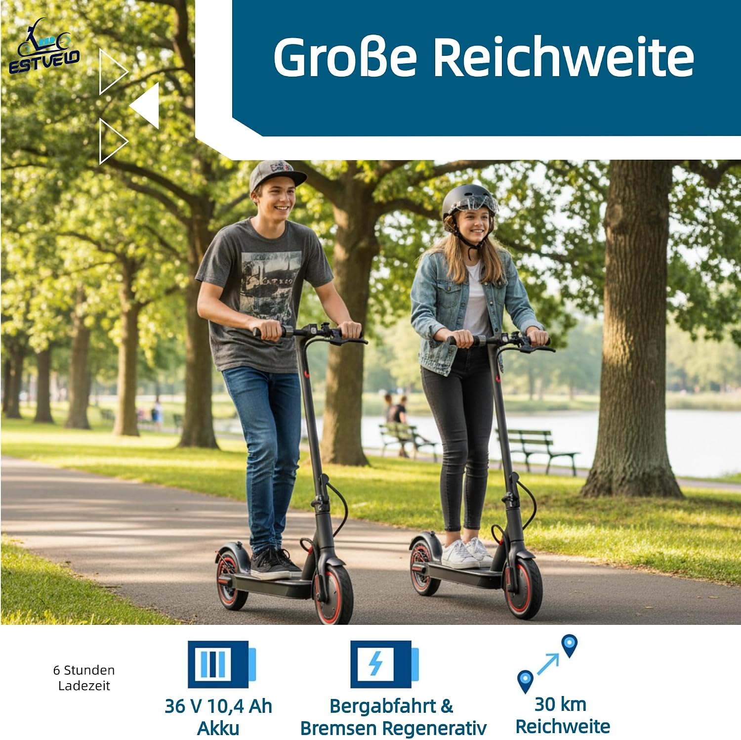 Thumbnail 2 de ESTVELO E Scooter S4 (bis 20 km/h) – faltbar mit breiteren Luftreifen und bis 30 km Reichweite