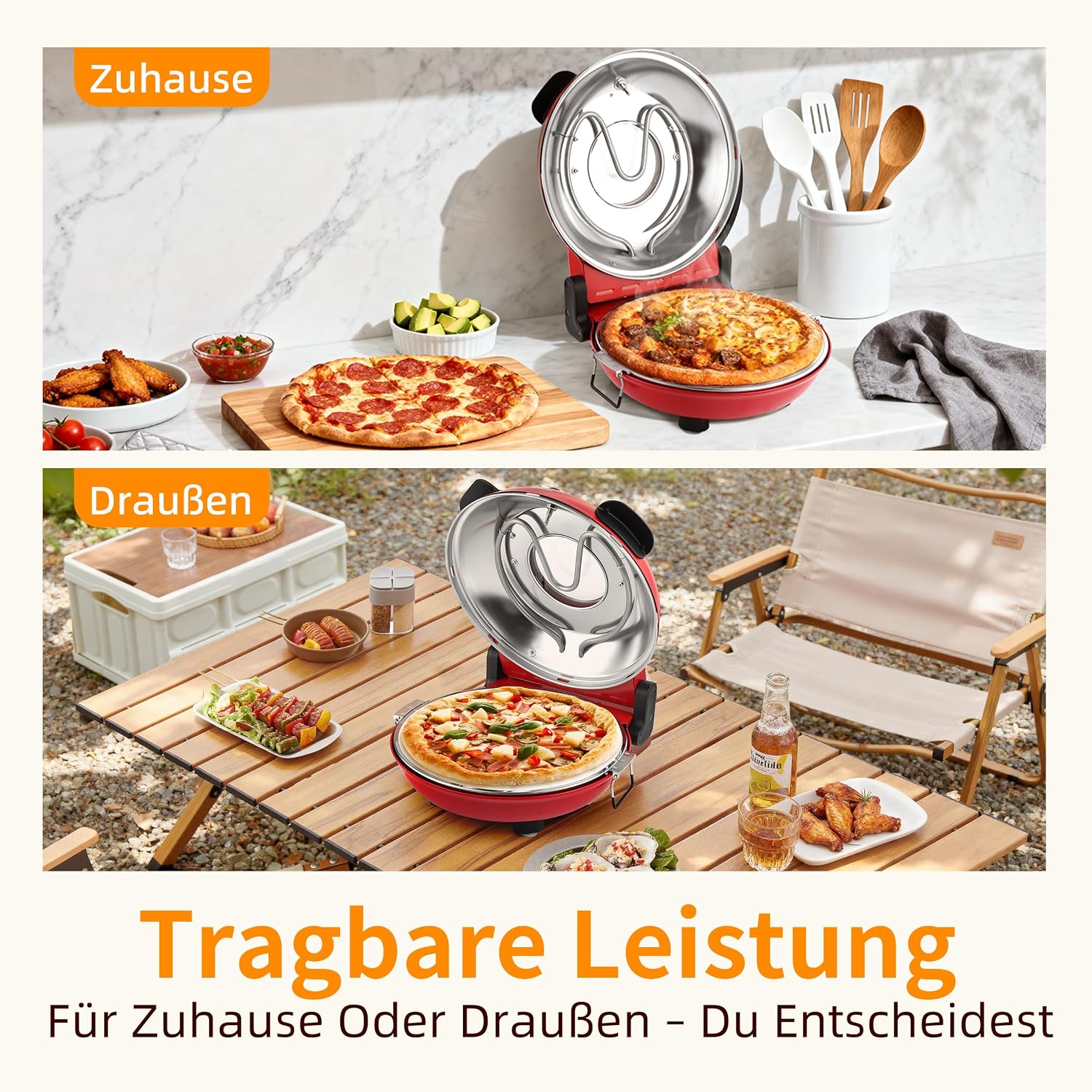 Thumbnail 6 de YIBAKE Elektrischer Pizzaofen mit Pizzastein (1200 W) bis 420 °C, 31 cm – für 4-Minuten-Pizzen