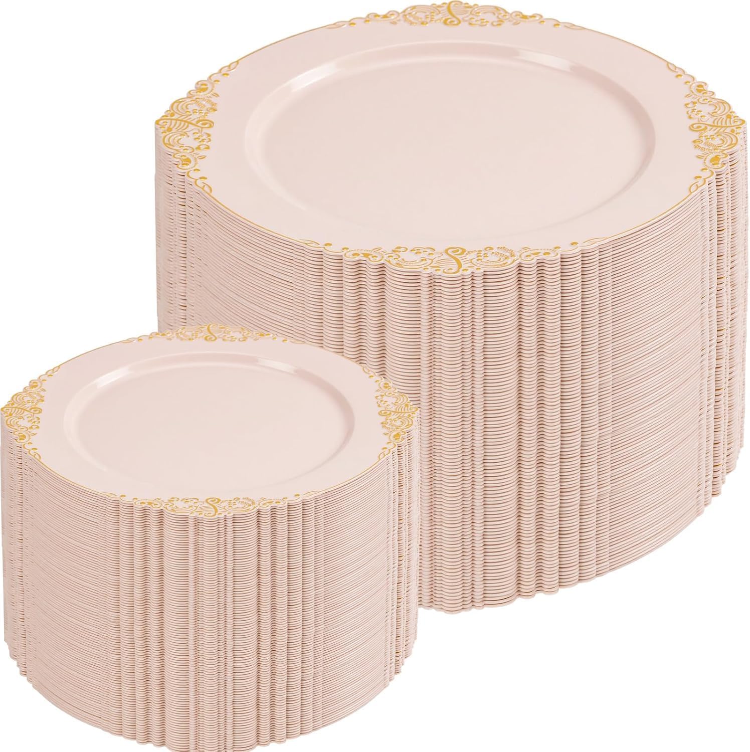 Detalle de Joyido 200PCS Pink and Gold Disposable Plates Set for Weddings, Bridal Showers, and More